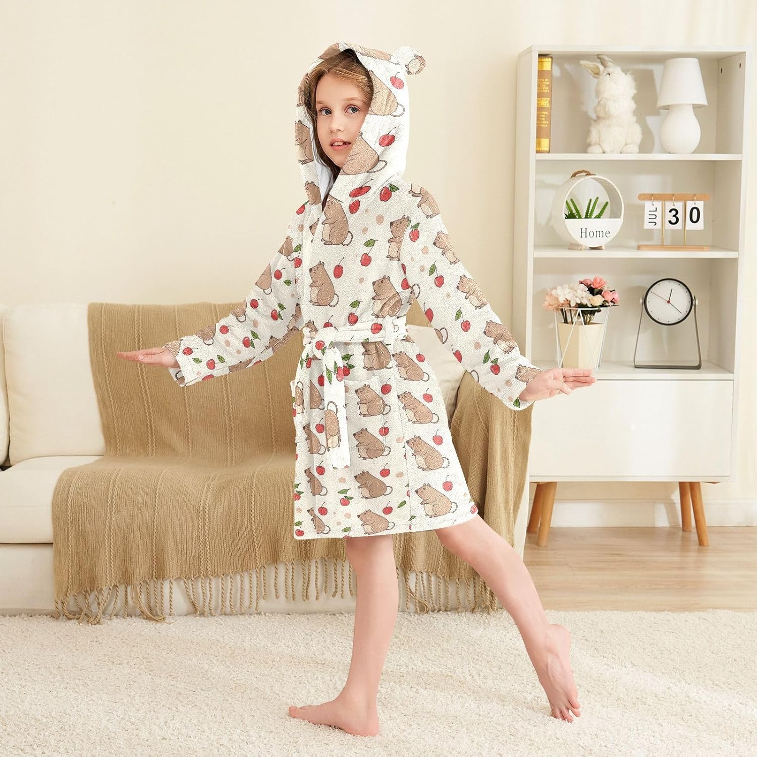 senya Mouse and Cherry Toddler Hooded Bathrobe Kids Soft Plush Bath Towel Robes for Boys Girls 2-12 Years