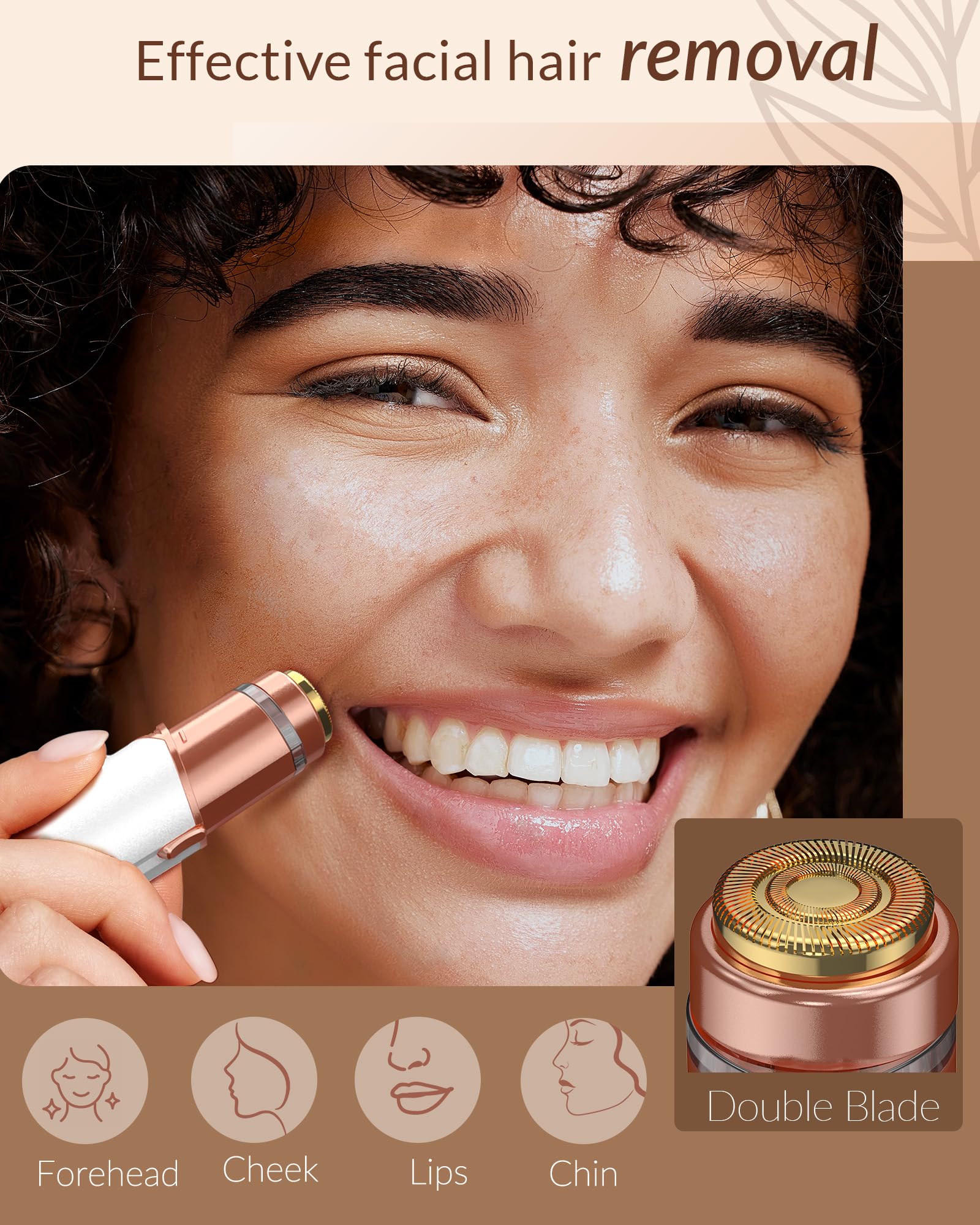 Facial Hair Removal for Women: Painless Rechargeable Face Shaver Electric Hair Remover Device for Peach Fuzz Upper Lip Chin (White)