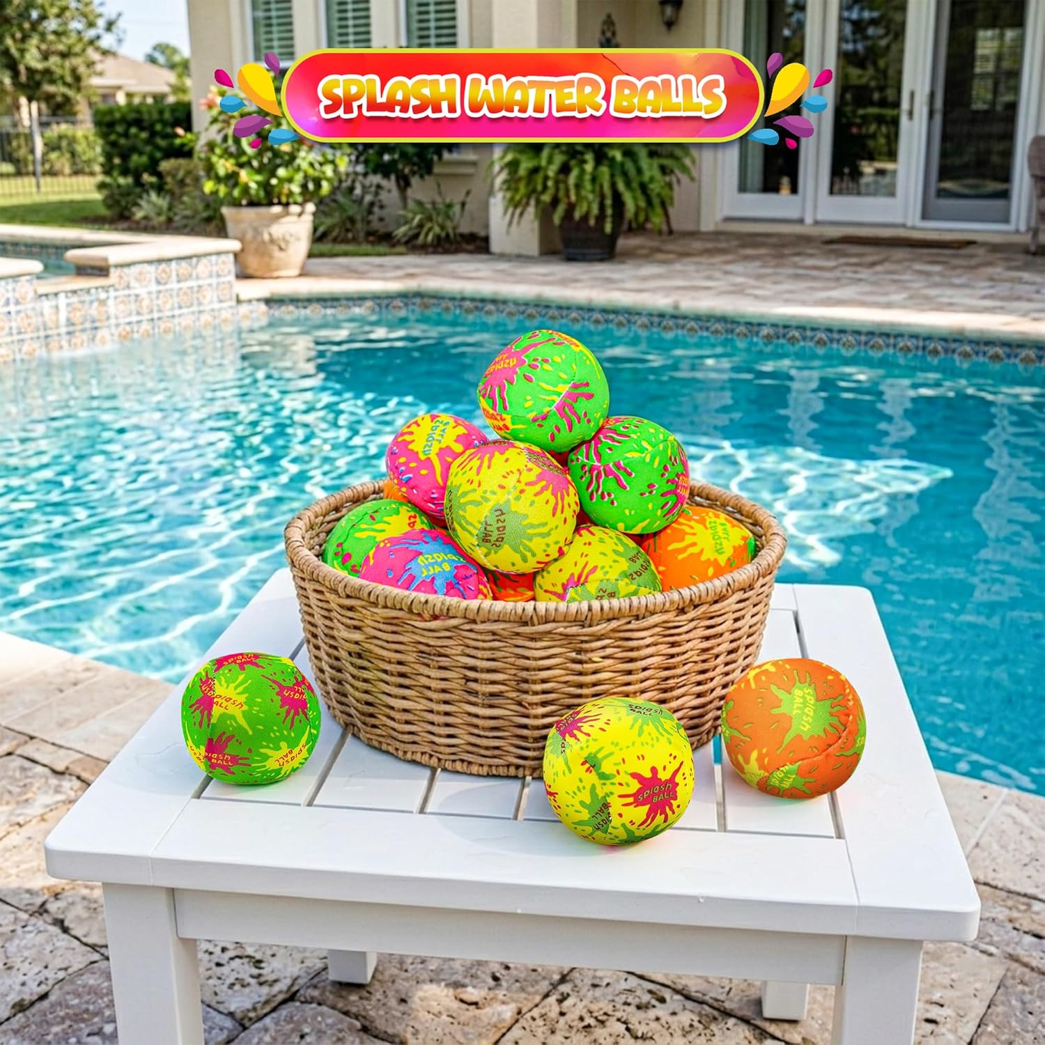 24 Pack - 2" Water Splash Balls Bomb - Mini Water Absorbent Ball - Summer Kids Pool Toys, Outdoor Water Fight Game Activities for Kids, Beach Pool Party Favors, End of Year Student Gifts
