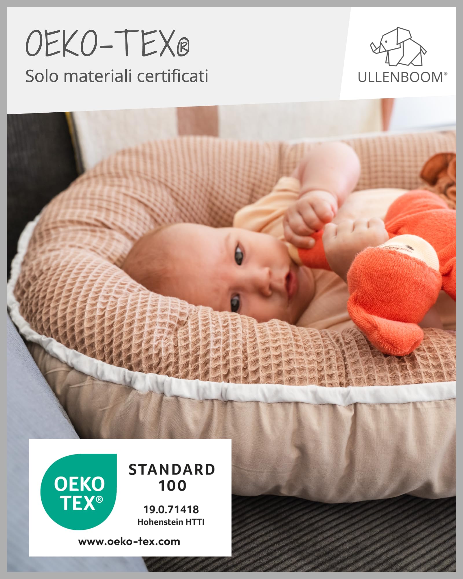 ULLENBOOM Riduttore Lettino Neonato Blu - Riduttore Culla 55x95 cm - 100% OEKO-TEX e Made in EU, Adatto come Baby Cocoon e Lettino da viaggio