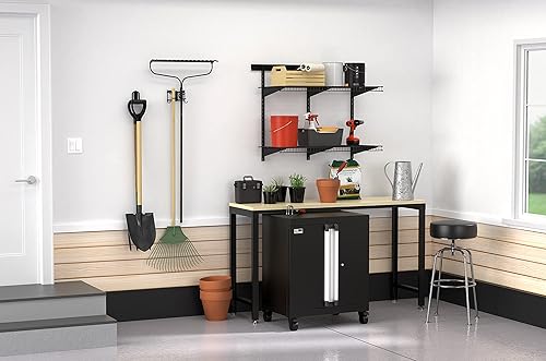 Miniatura 2 de ClosetMaid ProGarage - Armario base con ruedas, dos puertas, cerradura y estante ajustable, para almacenamiento de garaje, acero resistente, negro