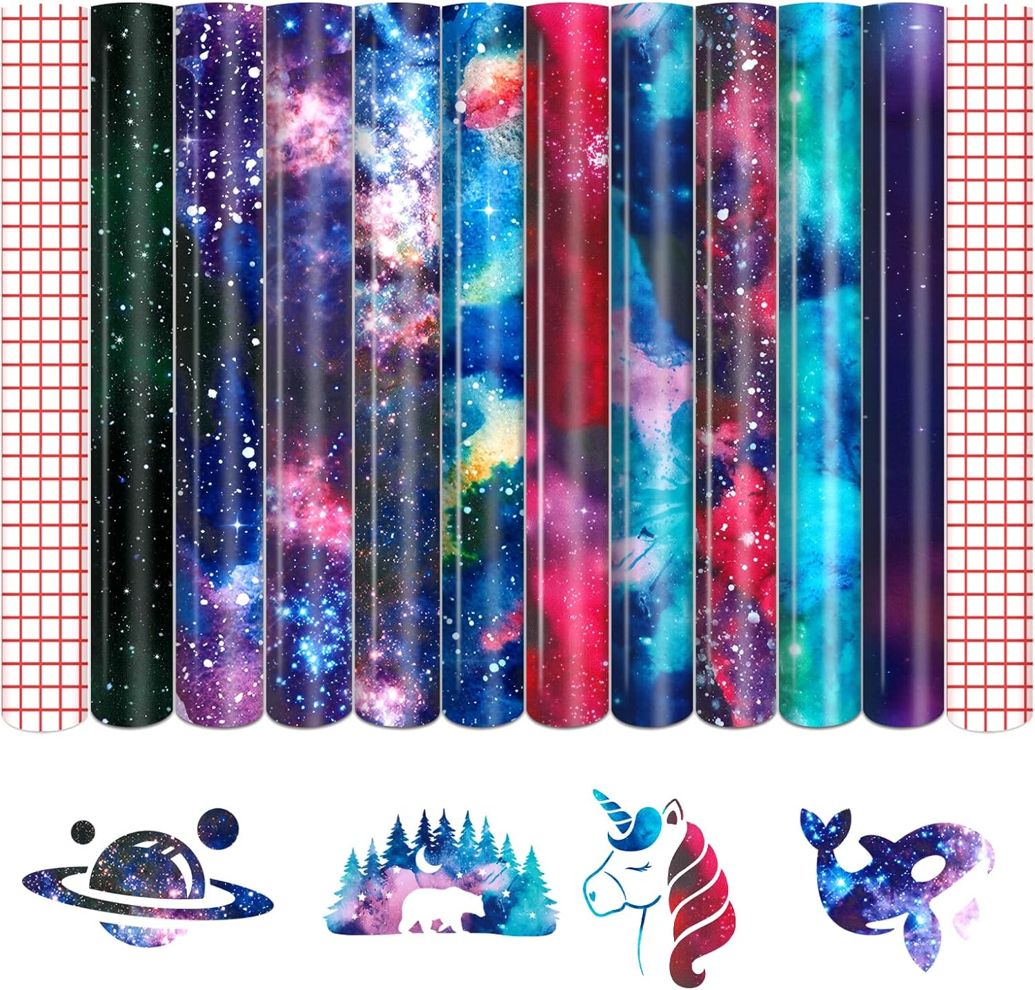Tintnut Colour Galaxy Vinyl Film Plotter 10 Sheets 12 x 10 Inch Starlit Style Plotter Film Vinyl with 2 Transfer Film Plotter for Plotter Party Decoration DIY Home Accessory