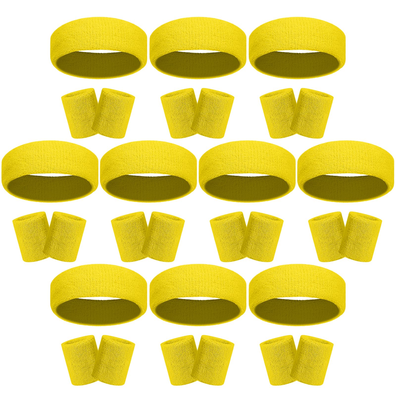 Juego de 30 muñequeras absorbentes de tela de rizo de color neón a rayas de los años 80 para deportes, gimnasio y ejercicio (amarillo-1)