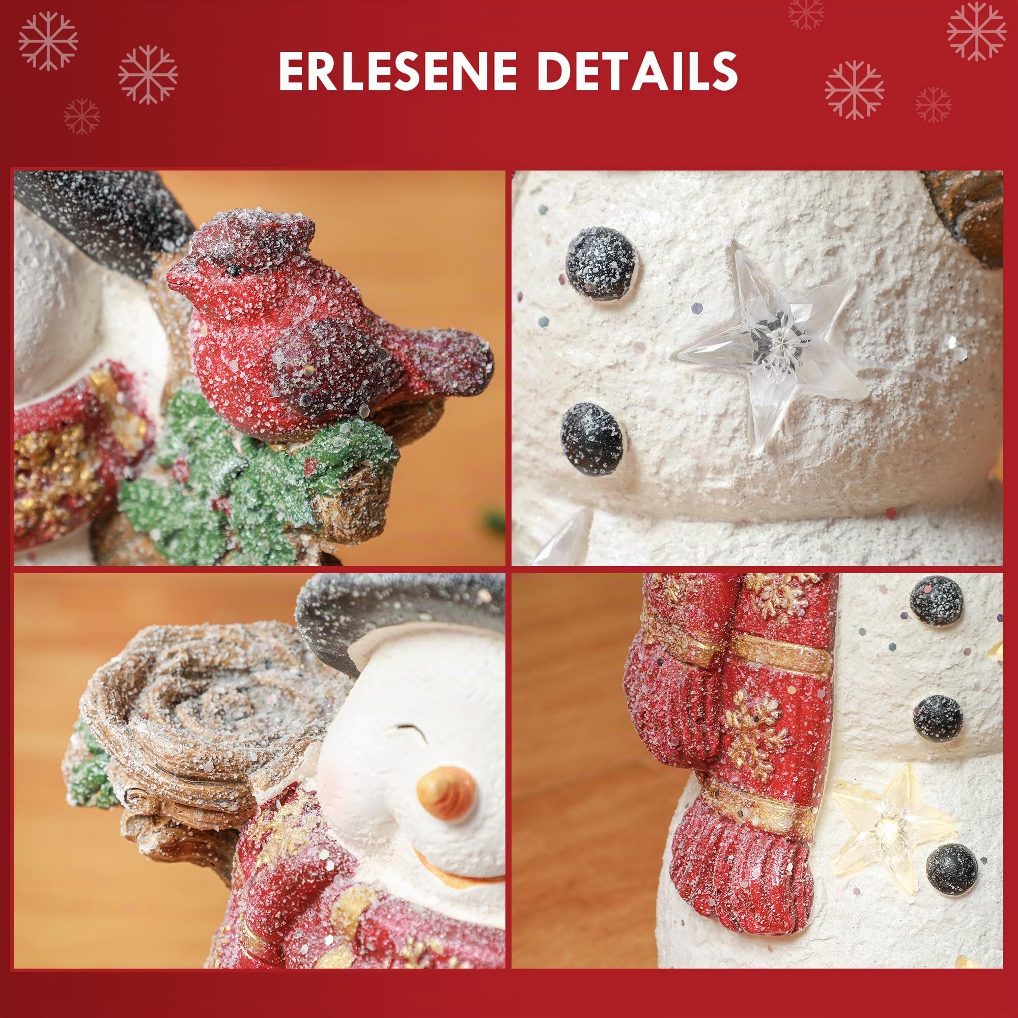 HOMCOM Weihnachtsdeko Figur Schneemann mit Schals 38 cm mit LED-Licht