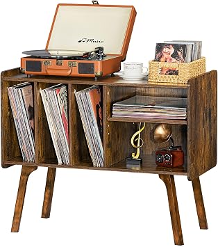 Lerliuo Record Player Stand with 4 Cabinet Holds Up to 220 Albums,Brown