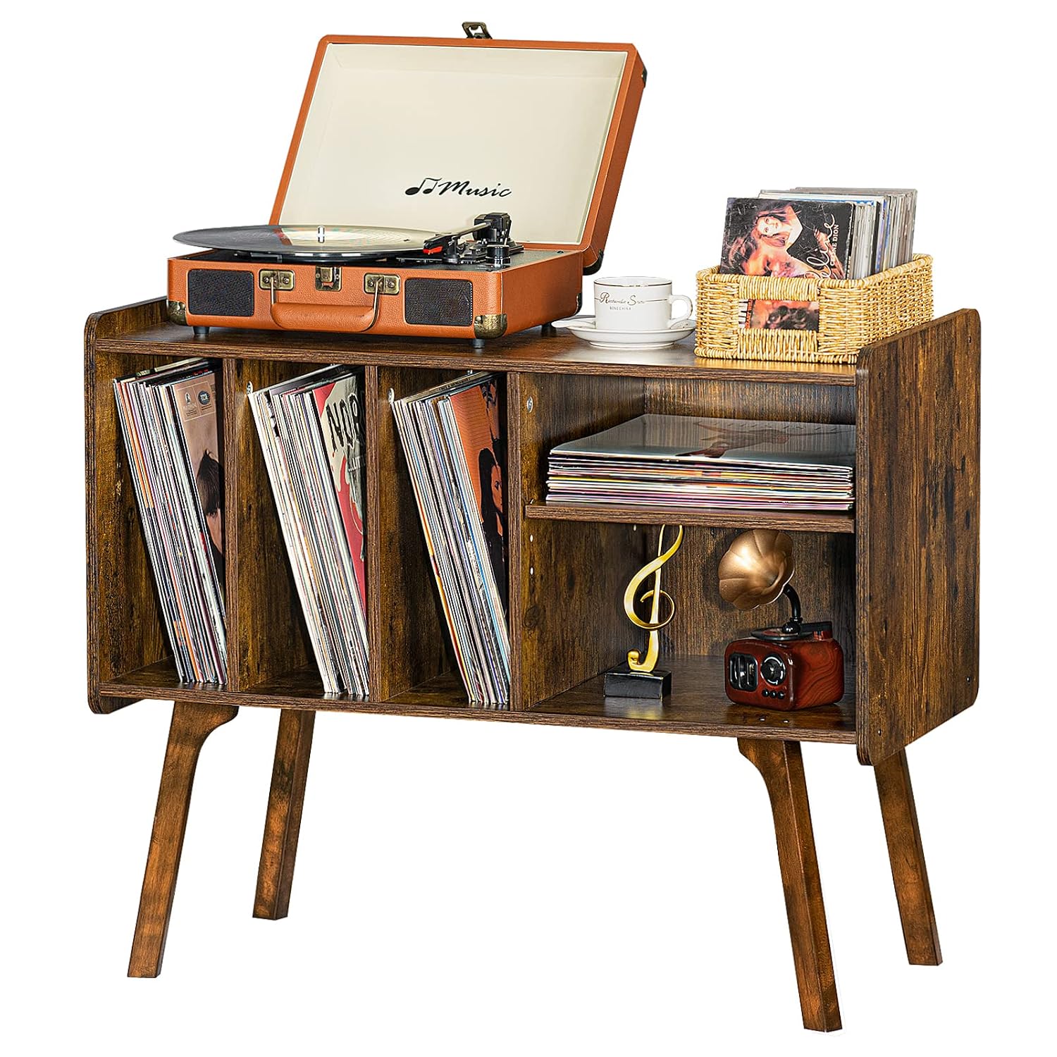 Lerliuo Record Player Stand with 4 Cabinet Holds Up to 220 Albums, Large Turntable Stand with Beech Wood Legs, Mid-Century... - Review, Price and Buying Guide