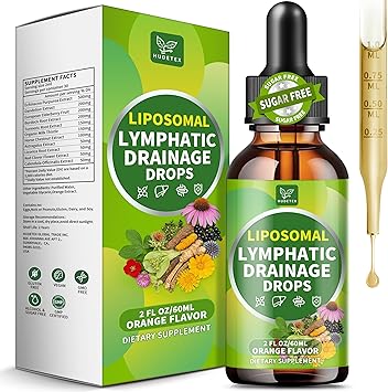 Lymphatic Drainage Drops Supplement for Liposomal, Immune & Lymph System Support for Women & Men with Echinacea,Elderberry,Dandelion,Milk Thistle,Burdock,Turmeric & More,Orange Flavor,2 FL OZ