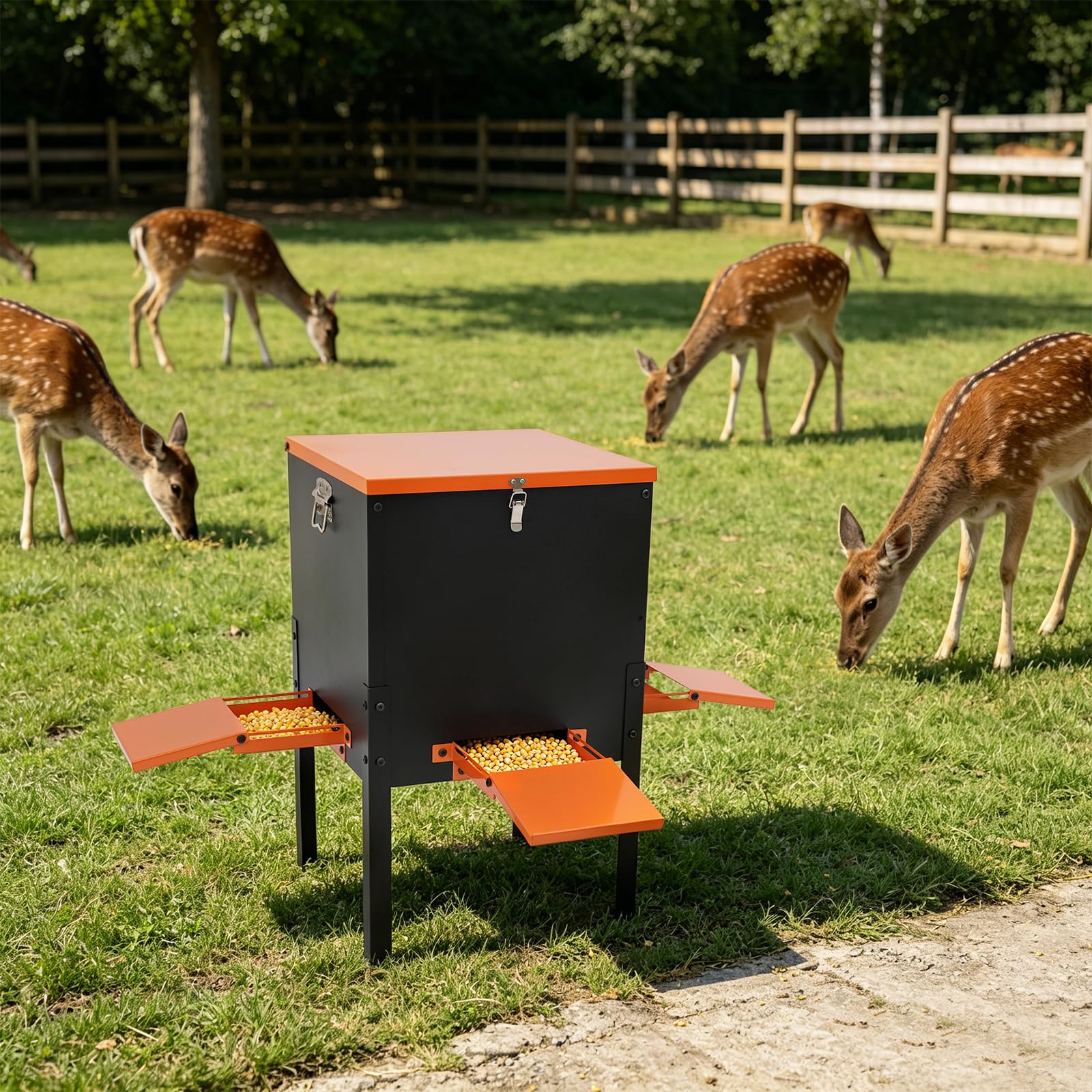Wildfutterautomat 45,36 kg, Schwerkraft Futterspender, 4 Futteröffnungen