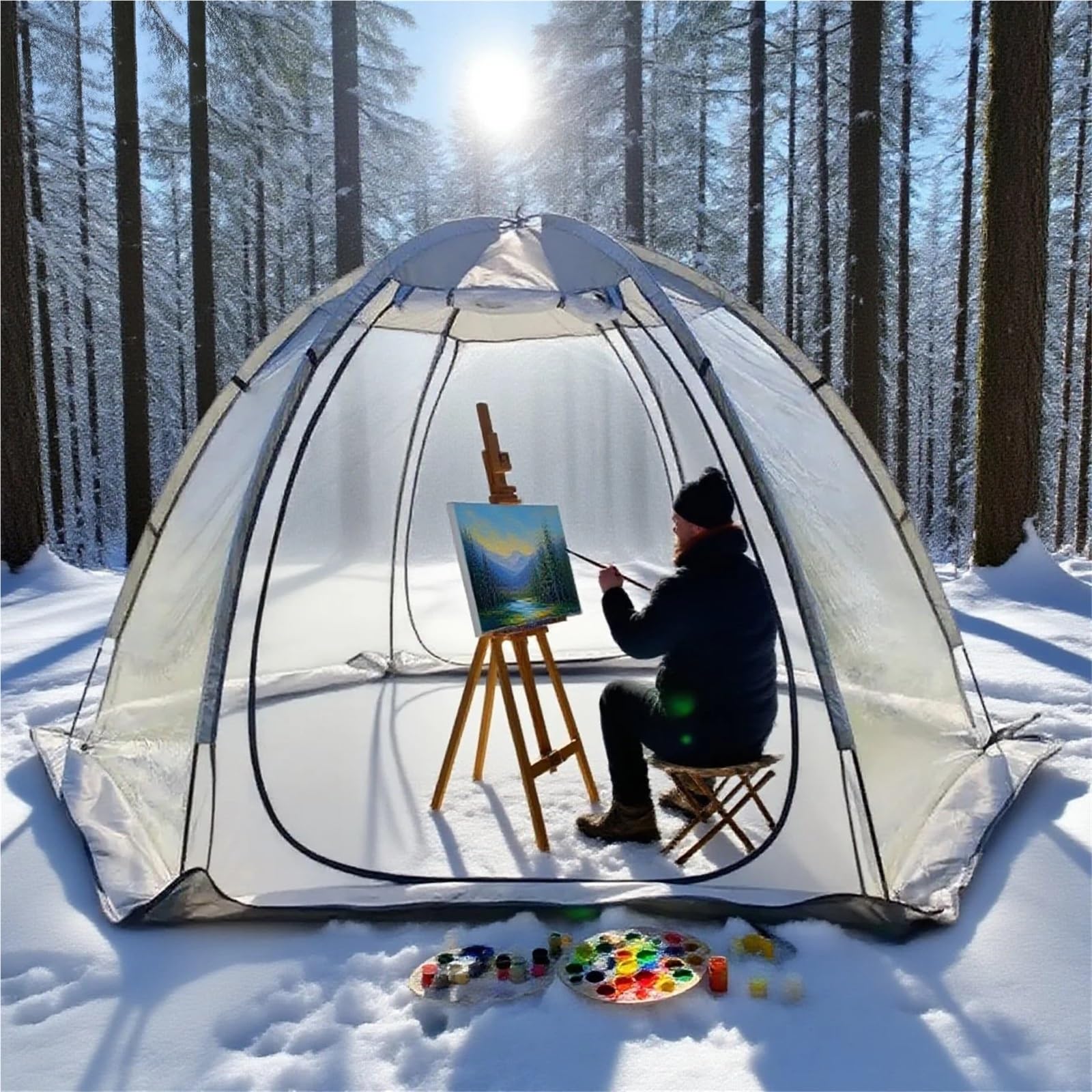Tente De Peche Tente à Bulles Transparente for 4 à 6 Personnes, for la pêche sur Glace, Coupe, Hiver, Double Porte, for l'extérieur, for Bronzer dans Le Jardin