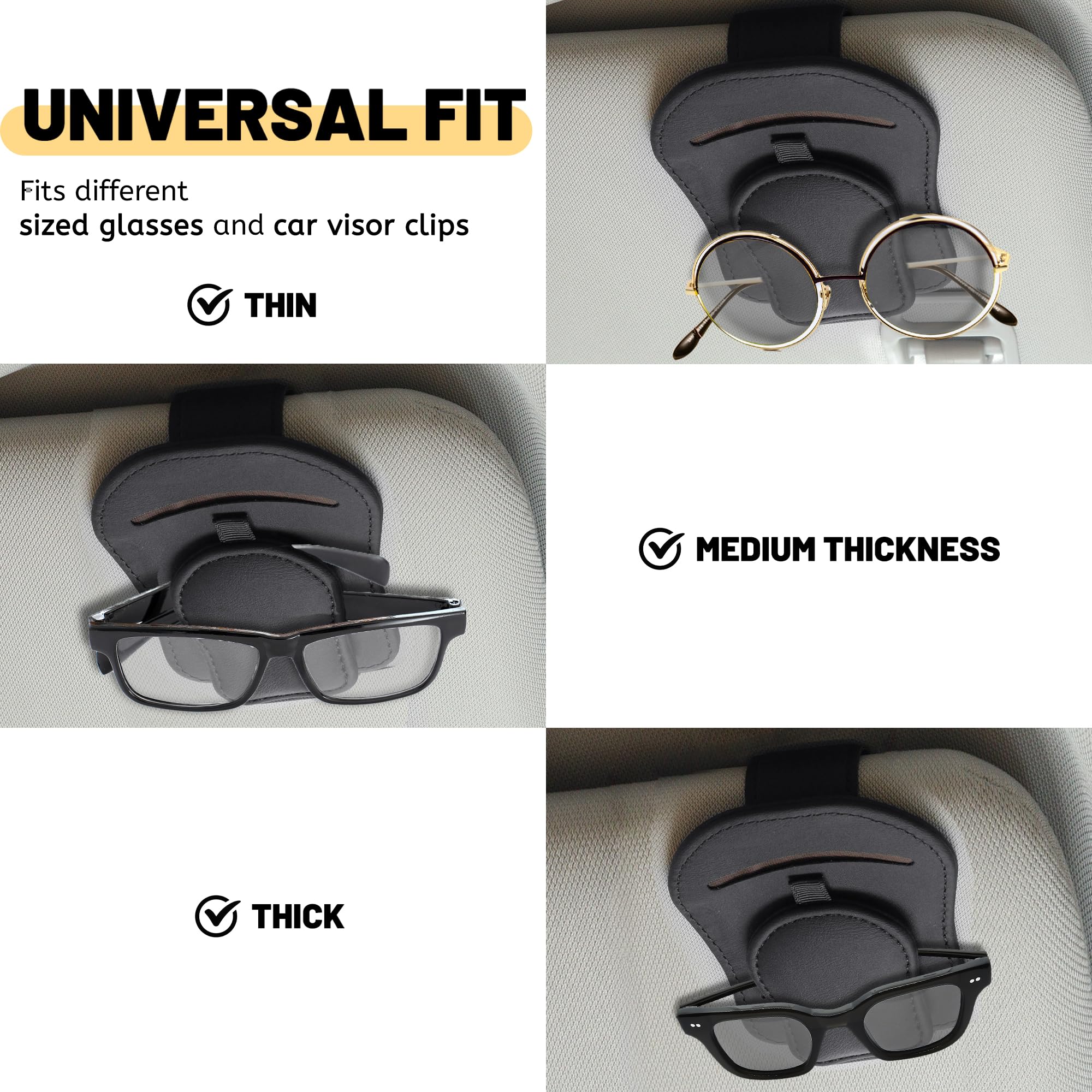 WUFANC Brilhouder voor in de auto, leren zonnebrilhouder voor de auto, sterke magneet, fixeert bril, veilig zonder te wiebelen, universeel voor zonneklep, organizer, eenvoudig met één hand (zwart WUFANC Brilhouder voor in de auto, leren zonnebrilhouder voor de auto, sterke magneet, fixeert bril, veilig zonder te wiebelen, universeel voor zonneklep, organizer, eenvoudig met één hand (zwart