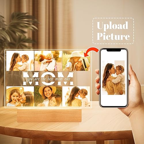 Miniatura 2 de Bulaient Regalos personalizados para mamá de hija e hijo, marcos de fotos personalizados con fotos, marco de fotos personalizado con luz nocturna,