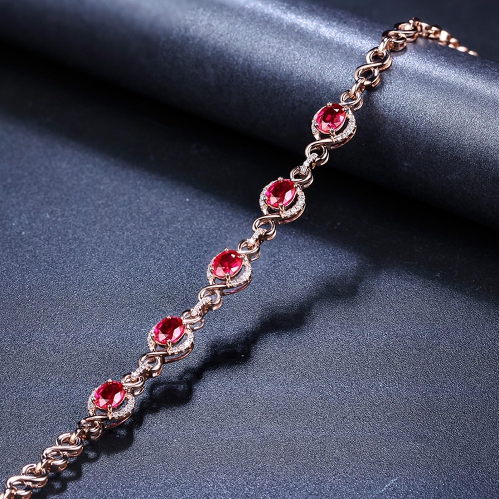 Bracciali Oro Rosa 18k/14k/9k, Bracciale con Rubino 2.15ct 16-18 cm Estensione 4 cm con Diamante, Braccialetti Donna Fidanzati