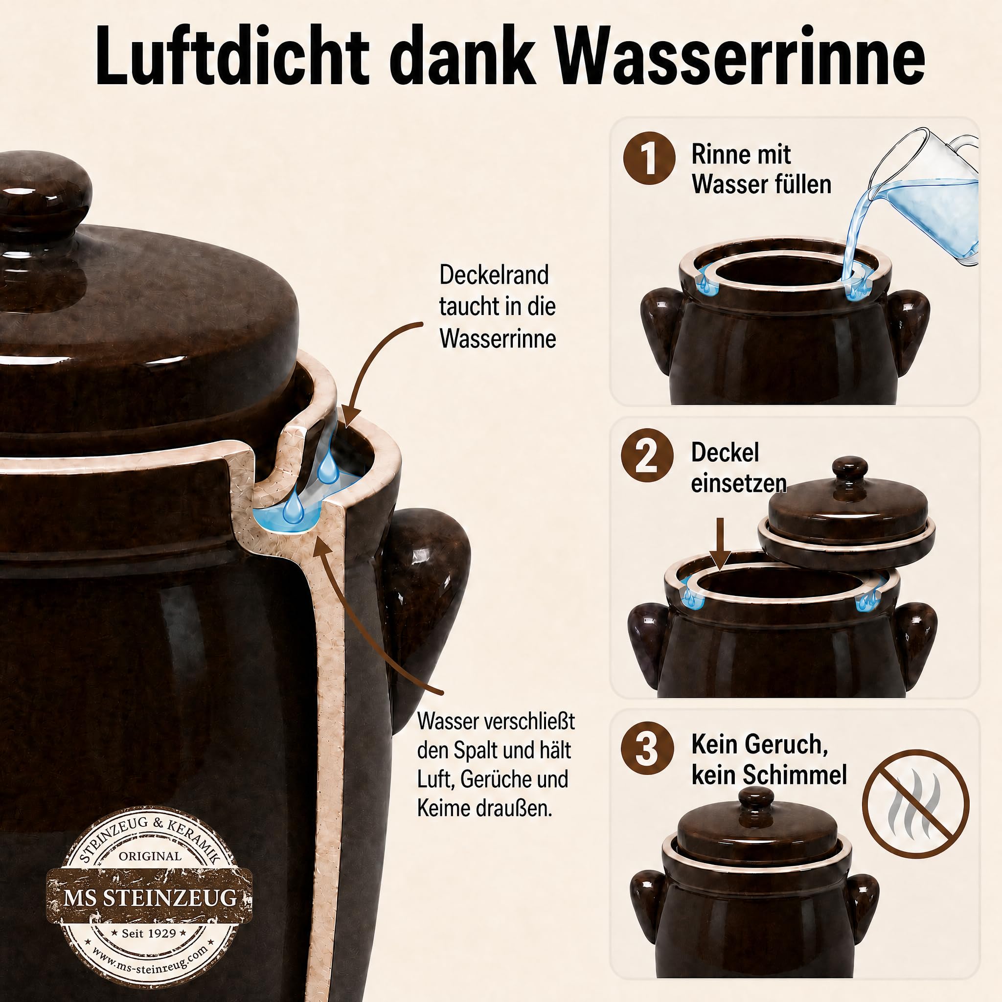 SCHMITT Gärtopf-Set braun 30 l mit Deckel und Steinen