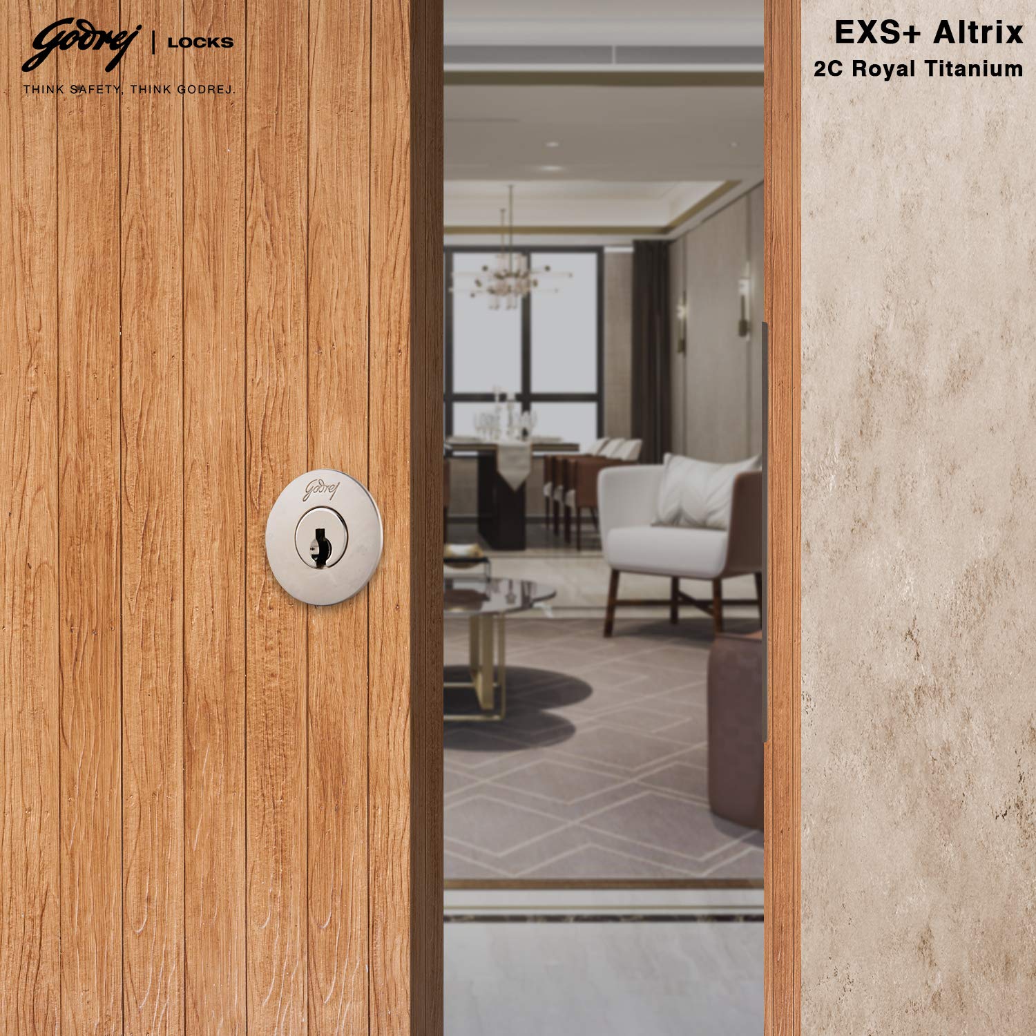 Godrej Altrix EXS+ Technology 2C Deadbolt Rim Lock Royal Titanium