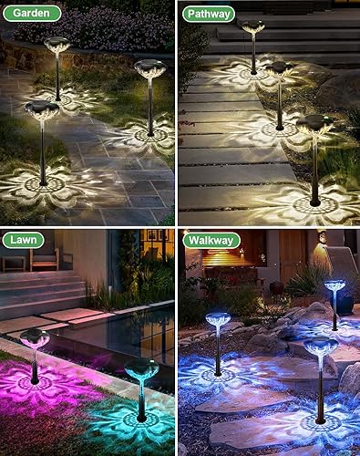 Miniatura 6 de Luces solares para caminos al aire libre, paquete de 6 luces solares para jardín exterior, 3 modos de trébol, luces solares de patio que traen