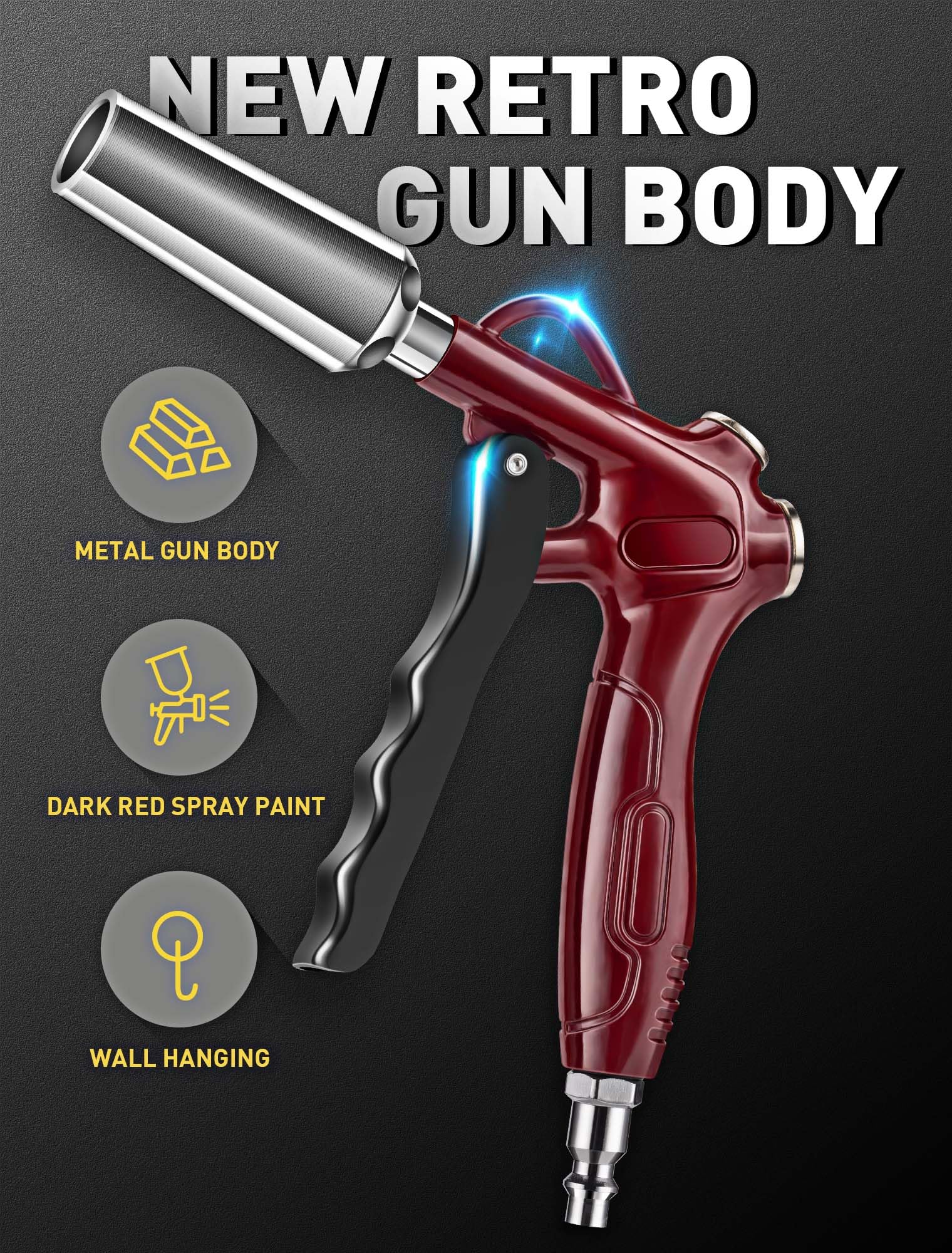 Pistola de aire de alto flujo con extensión ajustable de 8 a 14 pulgadas, pistola sopladora de boquilla de aire roja mejorada con potente boquilla Venturi y enchufe rápido estándar de 1/4 pulgadas
