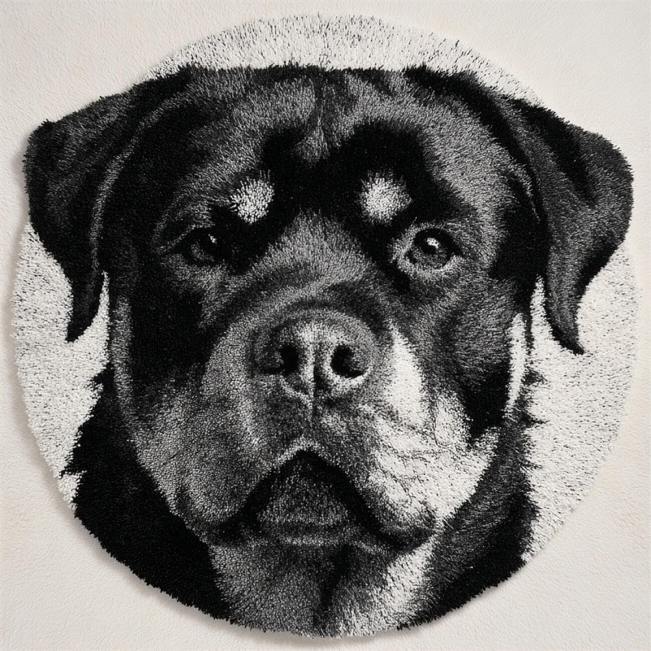 Kitquiver Dog Animal Latch Hook Craft Kits Rottweiler Portrait Latch Hook Rug Making Kit for Adults Embroidery Kits DIY Carpet Needlework for Home Decor 100x100cm