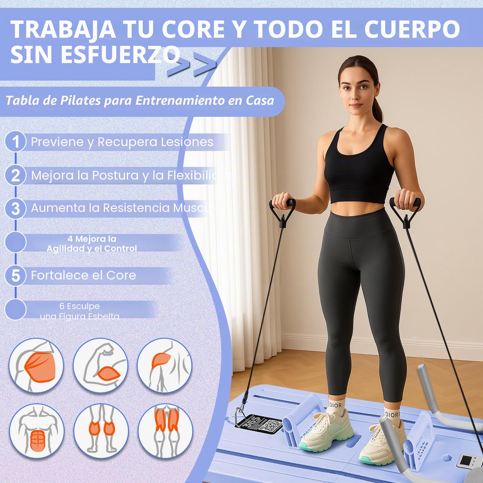 WingFly Tabla de pilat, máquina reformadora Multifuncional para Abdominales, Pilates Board Plegable con Rebote automático, Cuerda de Tensión y Temporizador, para Gimnasio en Casa