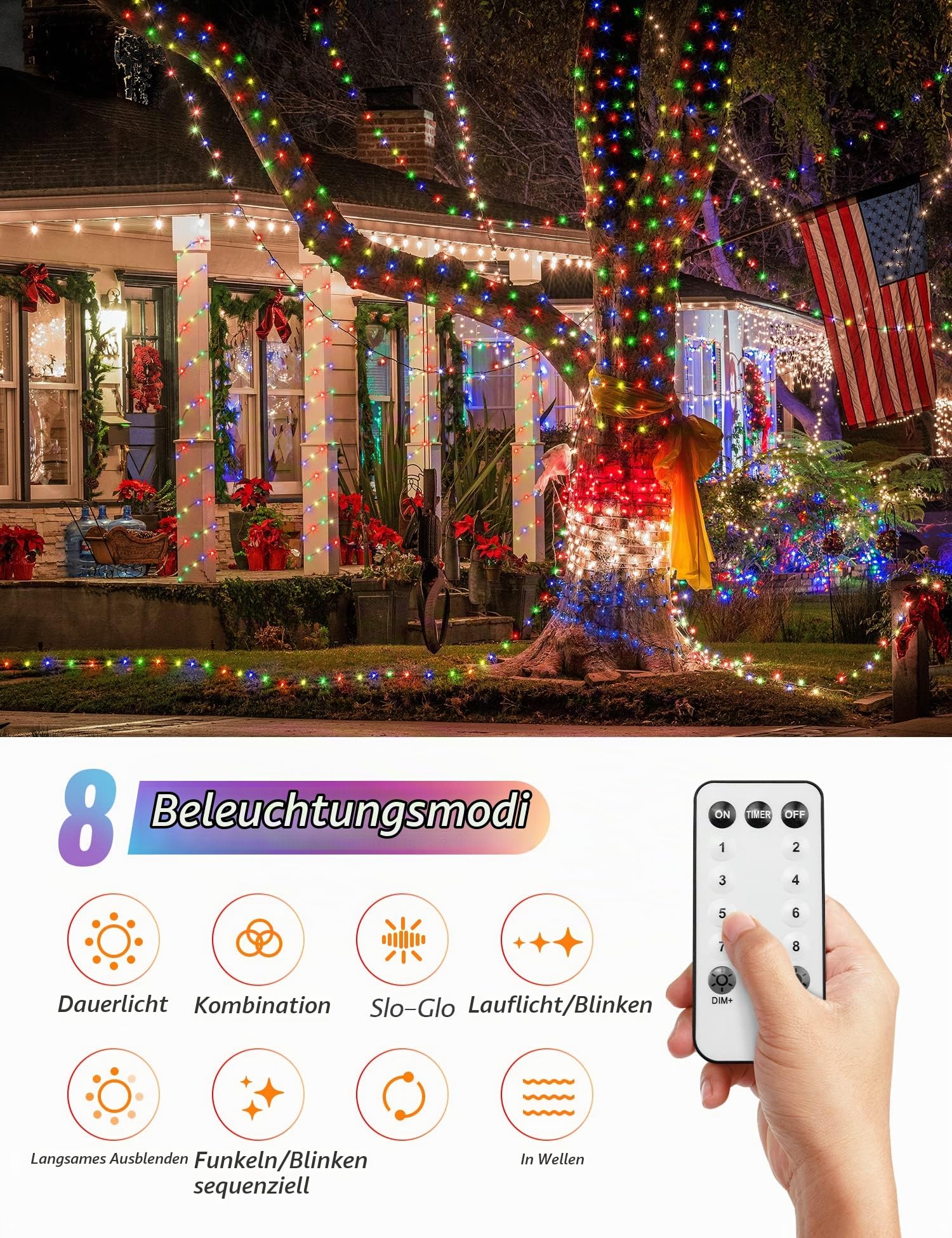 GYLEFY 100M Lichterkette Außen für Weihnachtsdeko, Bunt | Weihnachtslichterkette mit Fernbedienung, IP65 Wasserdicht, 8 Modi mit Timer, Dekoration für Partys, Innen & Außen