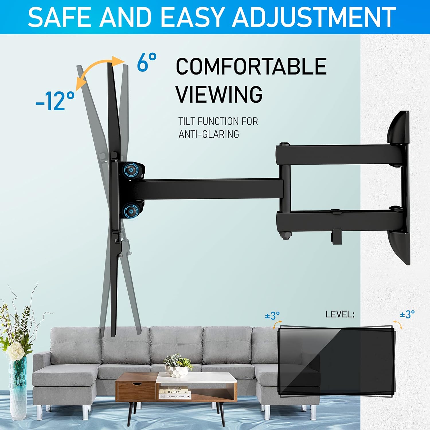 Corner TV Wall Mount Full Motion,Wall Mount TV Bracket Fits 26-55 Inch Flat Curved Screen TVs Holding up to 110 lbs Max VESA 400x400，Swivel TV Wall Mount Heavy Duty Design