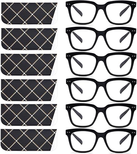 Paquete de 6 lentes de lectura de moda para mujeres y hombres, bloqueo de luz azul, lectores cuadrados de gran tamaño con bisagra de resorte
