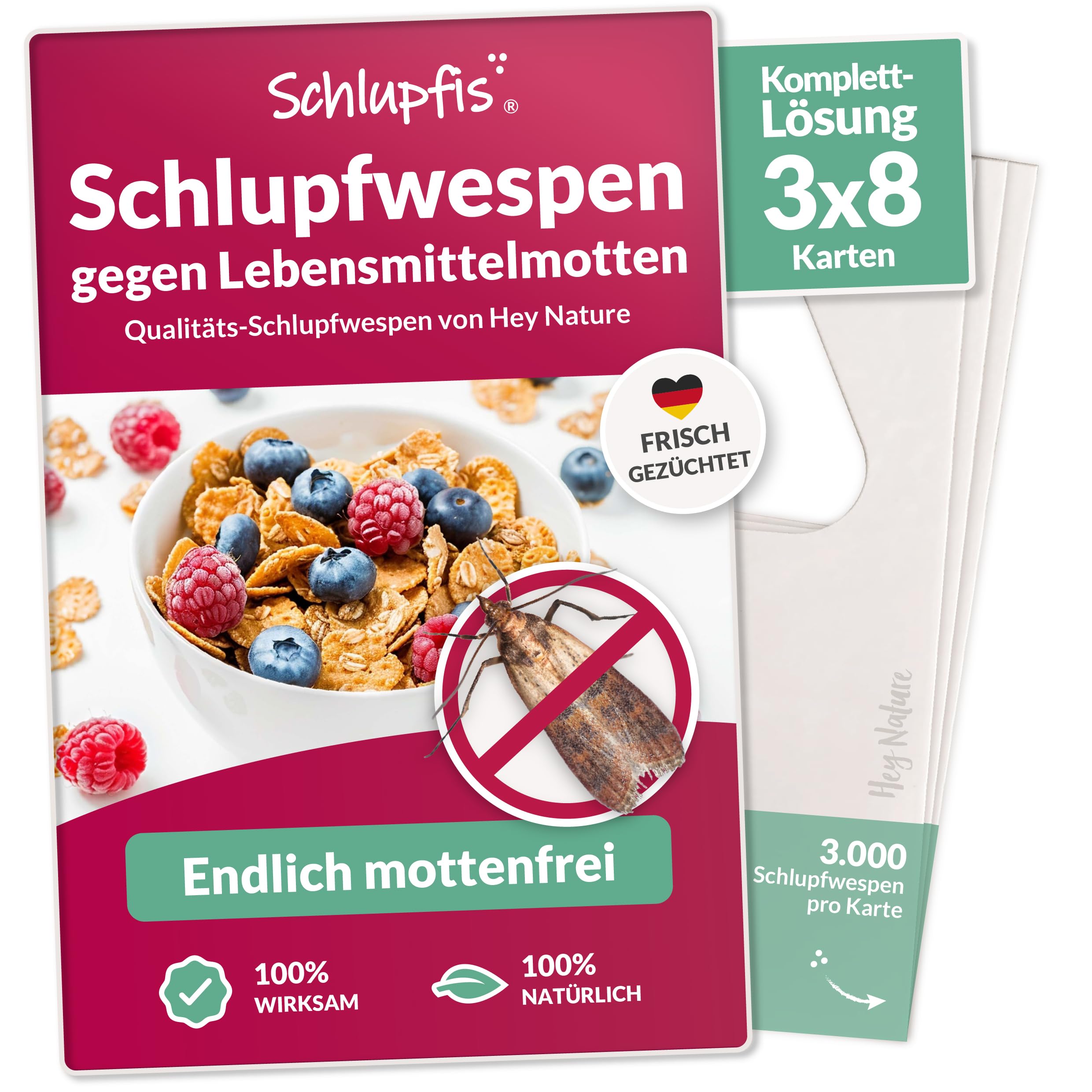 Schlupfwespen gegen Lebensmittelmotten Komplettlösung mit 3 Lieferungen - Mit Schlupfwespen effektiv Lebensmittel-Motten bekämpfen - Alternative zu Lebensmittelmotten Falle, Mottenkugeln & Mottenspray
