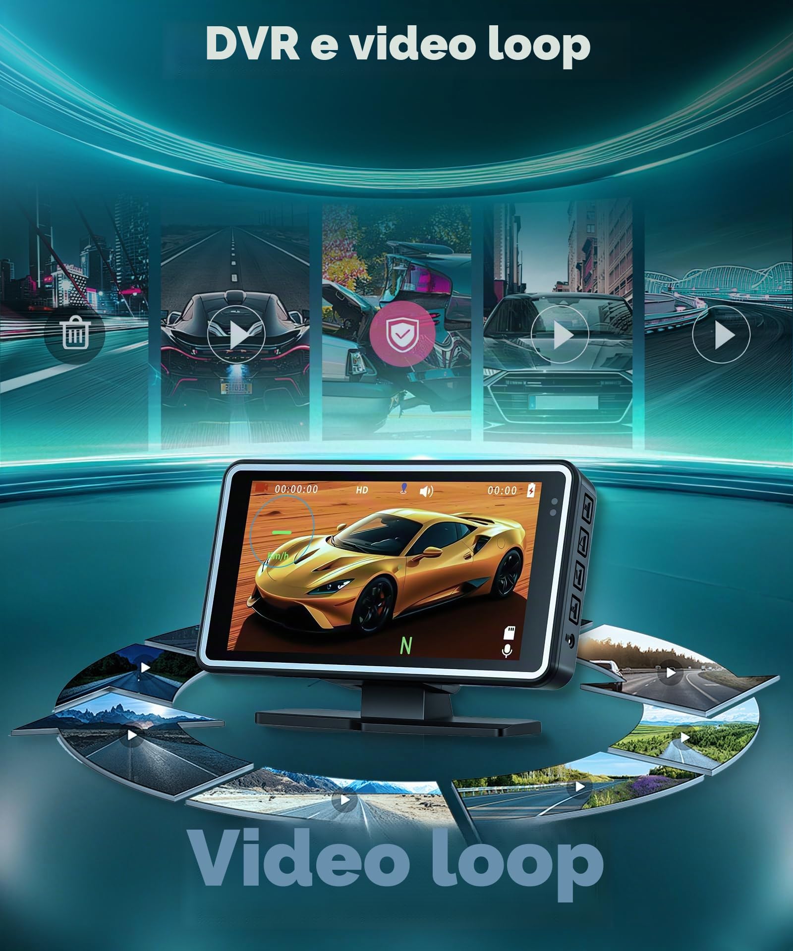 Rimoody WIFI Dashcam & Head Up Display per Auto, Head Up HUD Multifunzione Tachimetro Digitale Auto, 5 Pollici IPS Monitor Dash Cam con 1080P Fotocamera Frontale, Controllo APP/DVR/Loop Video