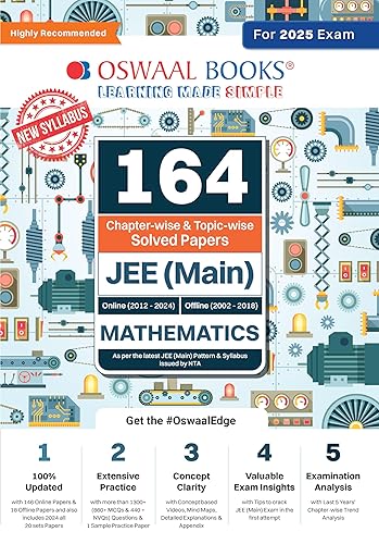 Oswaal 164 Chapter-wise &amp; Topic-wise Solved Papers JEE (Main) | Online (2012-2024) &amp; Offline (2002-2018) | Mathematics Book | For 2025 Exams