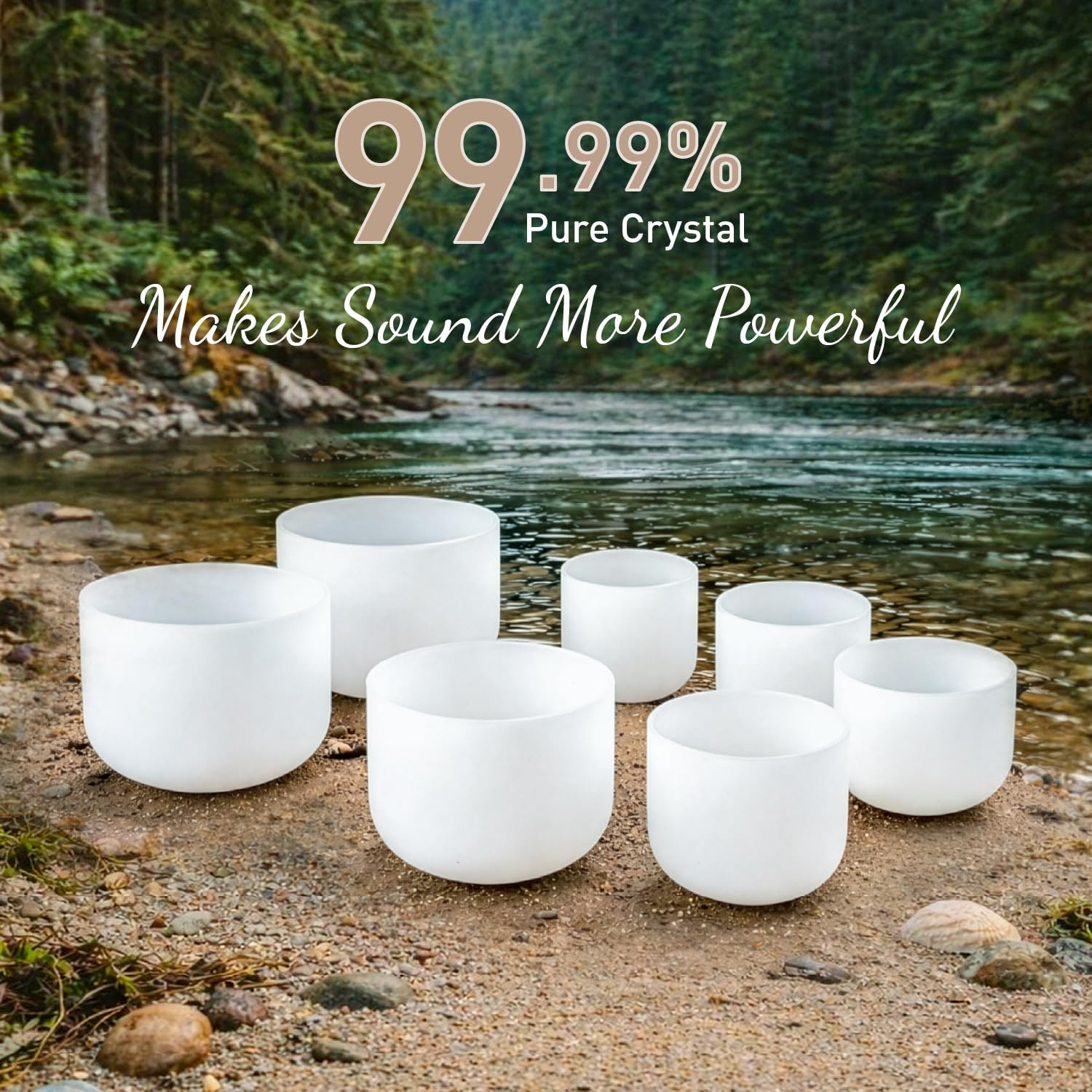CVNC 432HZ 6-12 Inch Set Of 7 PCS Frosted Chakra Quartz Crystal