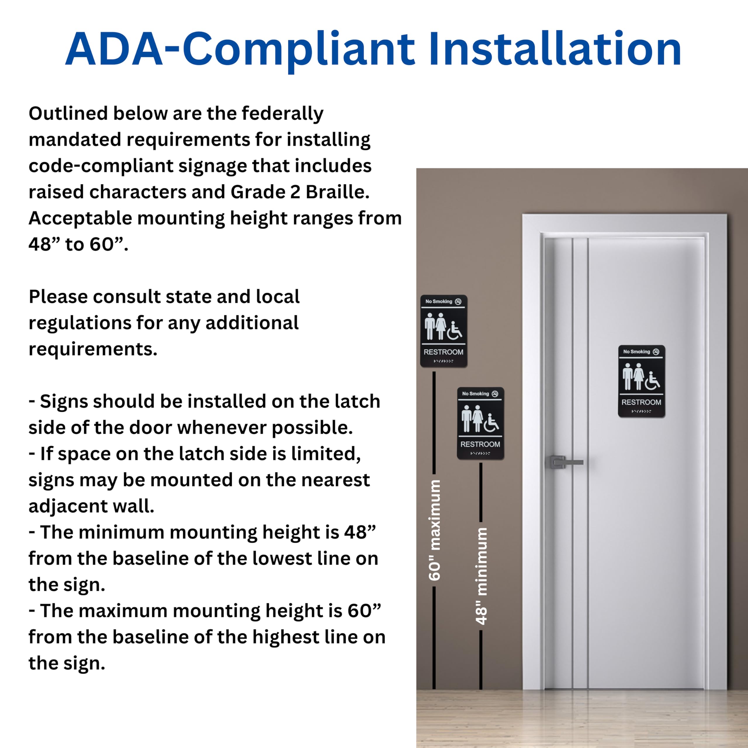 ADA Compliant Unisex Restroom Sign - Brushed Acrylic With Braille No Smoking
