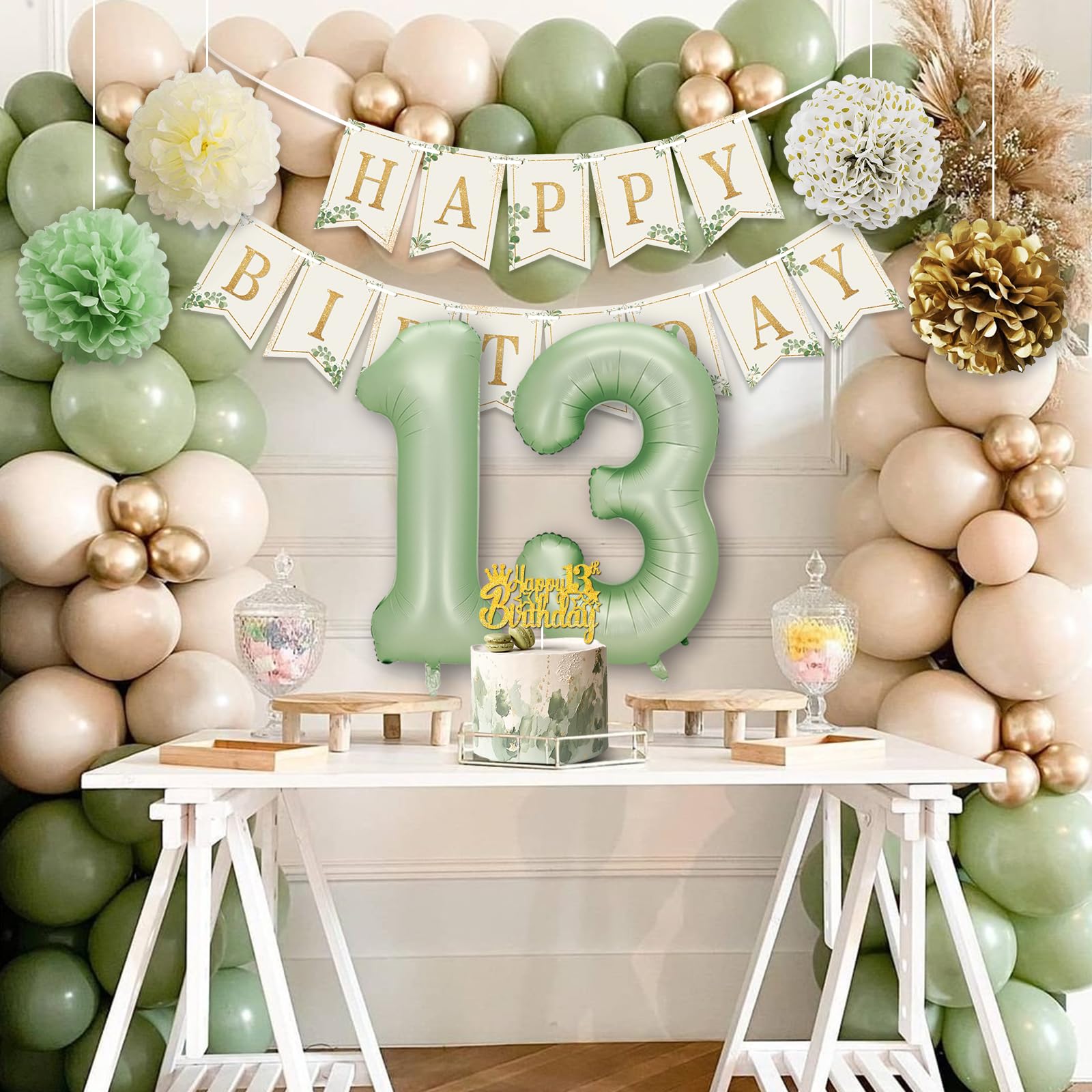 Fangleland Lot De 24 Accessoires De Photo D'anniversaire Vert Sauge Pour Garçons Et Filles, Vert Olive, Décorations Happy Birthday, Accessoires De Fête Pour Adultes
