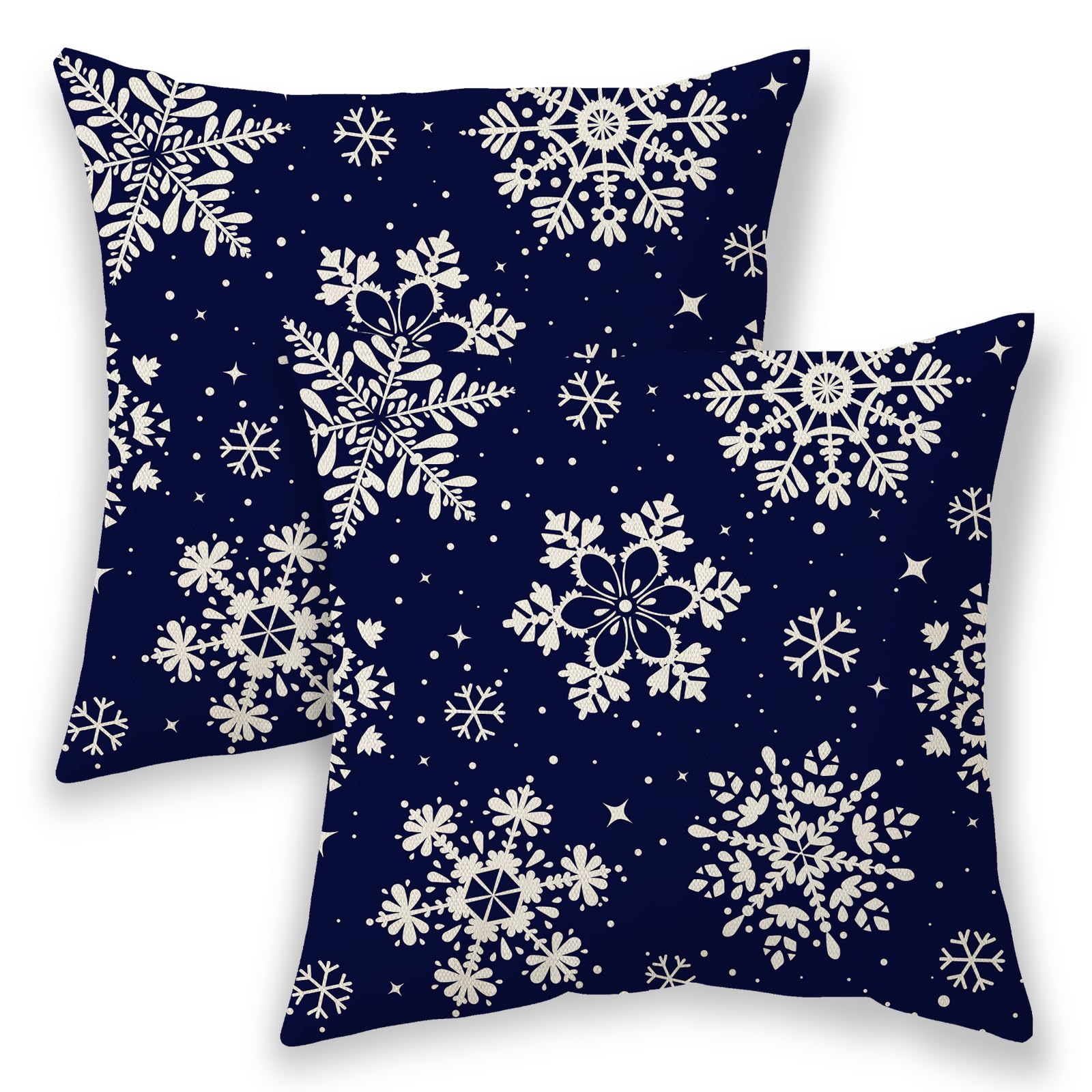 BETGINY Christmas Pillow Covers 18x18 Inch 2 Pcs, Navy Blue White Snowflakes Decorative Throw Pillows for Couch, Xmas Winter Outdoor Decor Pillowcase Linen Cushion Cover for Bed Sofa