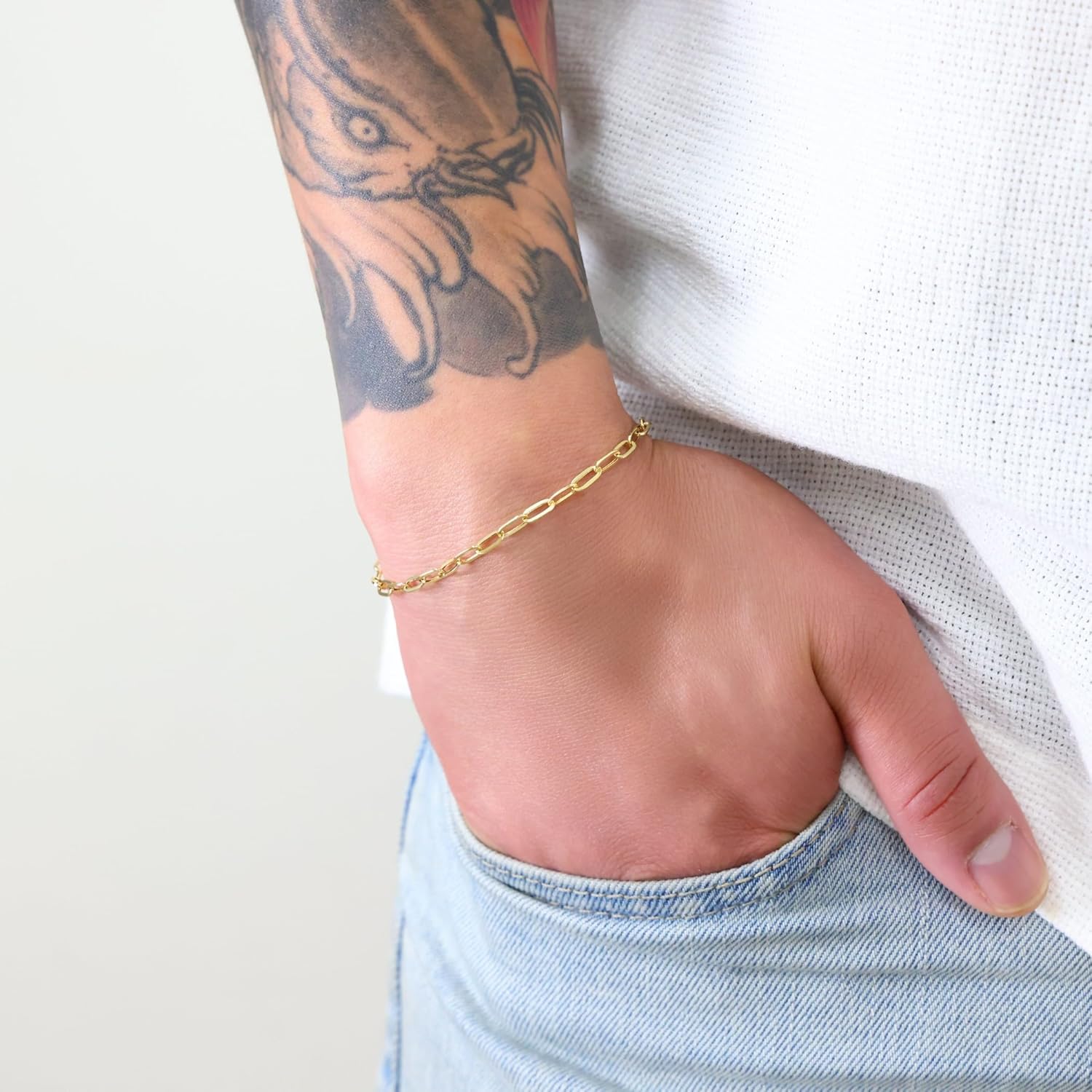Nuragold 14k Real Yellow Gold Paperclip 3mm Elongated Cable Link Bracelet (7"-8") Italian Jewelry for Men & Women