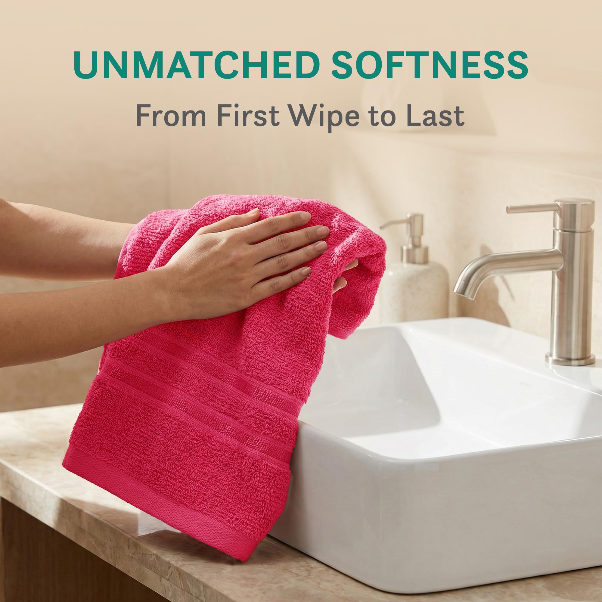Trident Hand Towels, 100% Cotton, Highly Absorbent, Super Soft, 2 Piece Set, 400 GSM, Spa Towel, Comfort Living Towel-Candy Glow