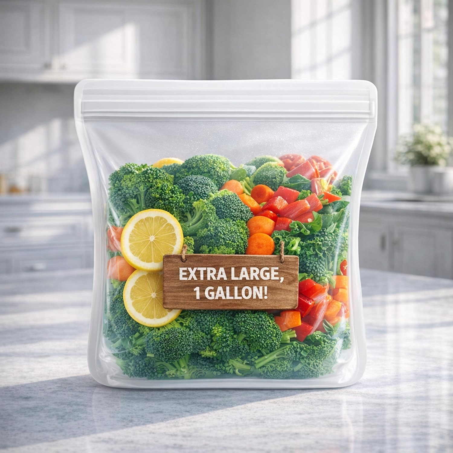 Albino Monkey Reusable 1 Gallon Silicone Freezer Bag, XXL 135 oz, Clear | Leakproof double-lock zip; for meal prep, marinating, brining & sous vide; dishwasher safe