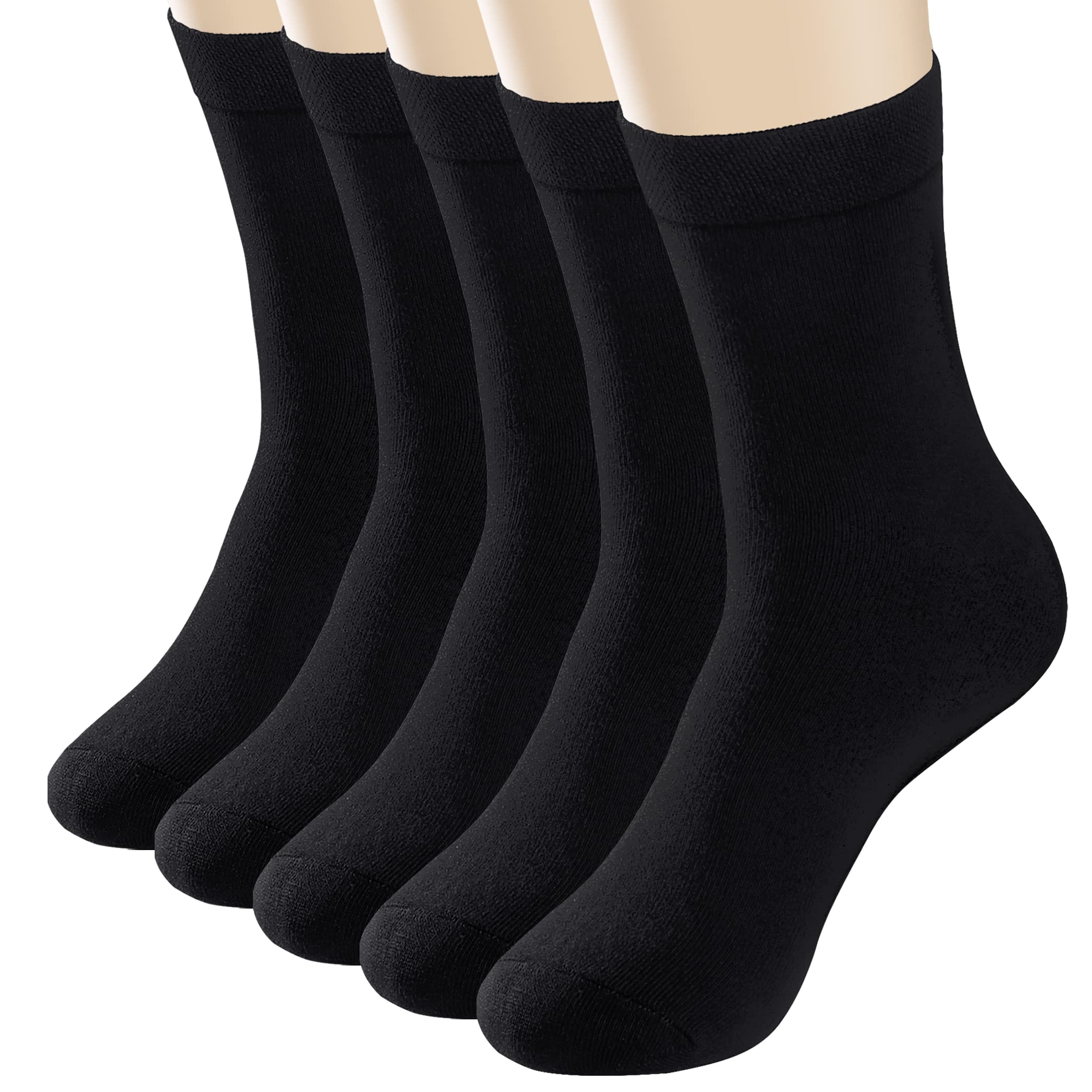 MOSOTECH 5 Pares Calcetines para Hombre y Mujer, Unisex Basic Transpirables Calcetines de Algodón, Cómodos Calcetines de Vestir, Negro, Talla 37-44