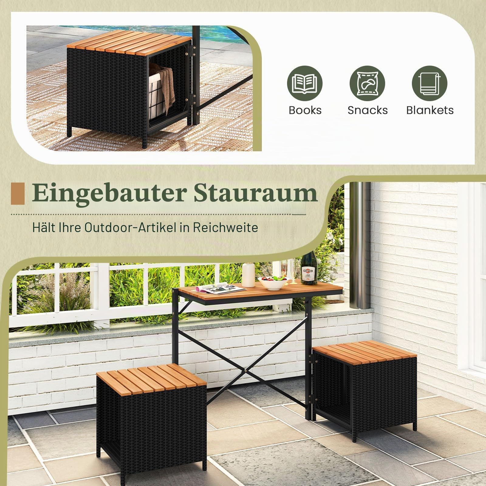 FANTASK 2 in 1 Gartenbank, wandelbarer Outdoor-Bank & Picknicktisch, Balkonmöbel Kleiner, Balkonset Sitzgruppe für Garten, Terrasse