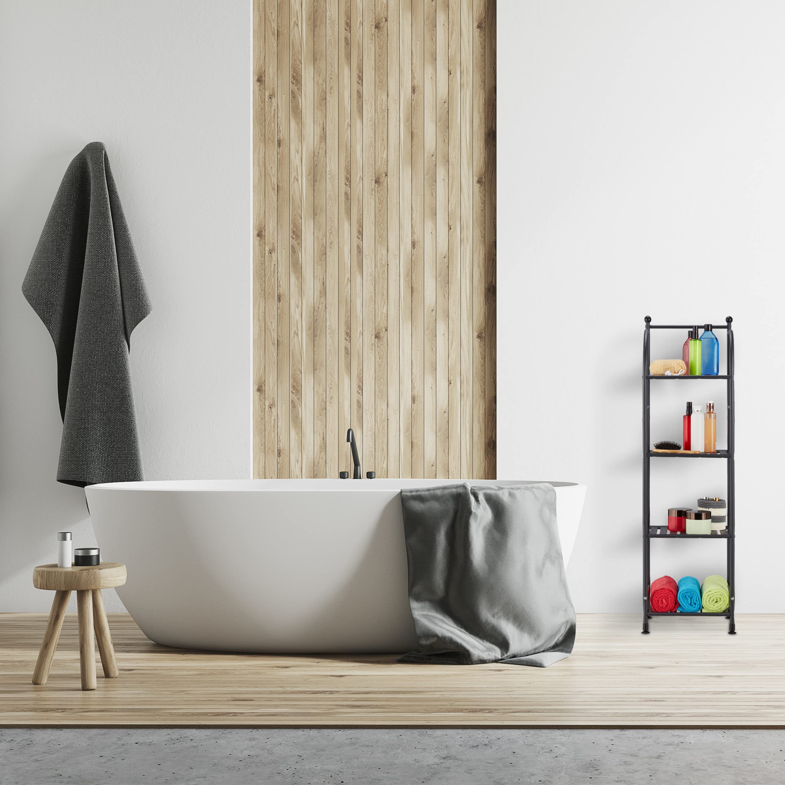 Relaxdays Estantería Metálica, Acero, 115x33x28 cm, Estante Baño y Cocina, 4 Baldas, Librería Metal, sin Fondo, Blanco