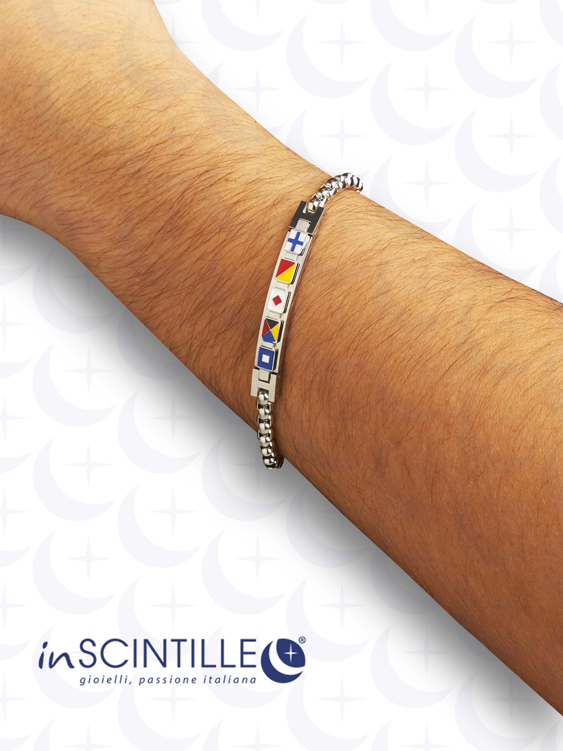 inSCINTILLE Surfer Armband Herren Rostfreier Stahl mit Nautischen Symbolen Verstellbare Anker Länge mit Geschenkbox Enthalten