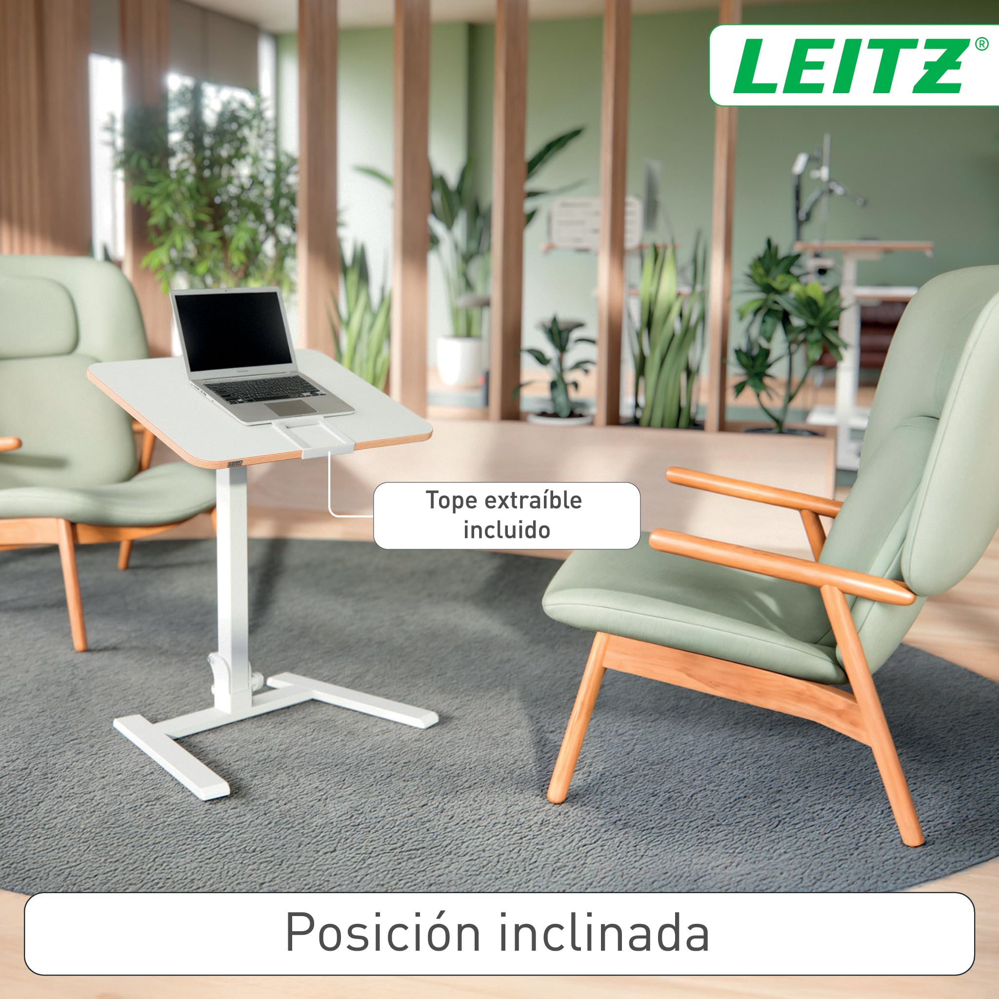 Leitz Ergo Escritorio Compacto Plegable para Trabajar Sentado o de Pie – Mesa Portátil con Asa, pensado para Ordenador Portátil, Soporta hasta 20 kg, 65x46 cm, Blanca, 65880001