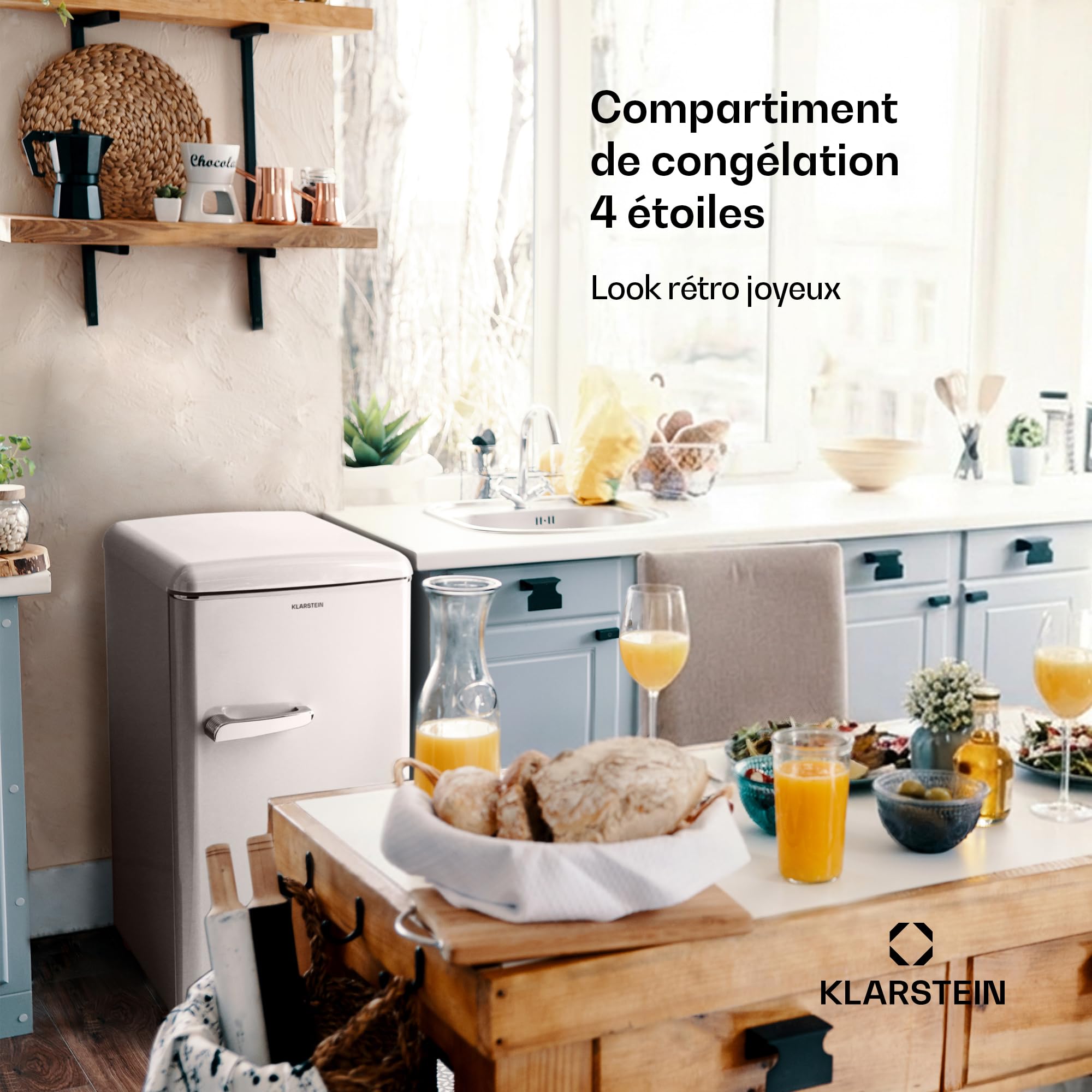 KLARSTEIN Laika Congélateur 60 L -15 à -24°C 3 grilles design rétro crème