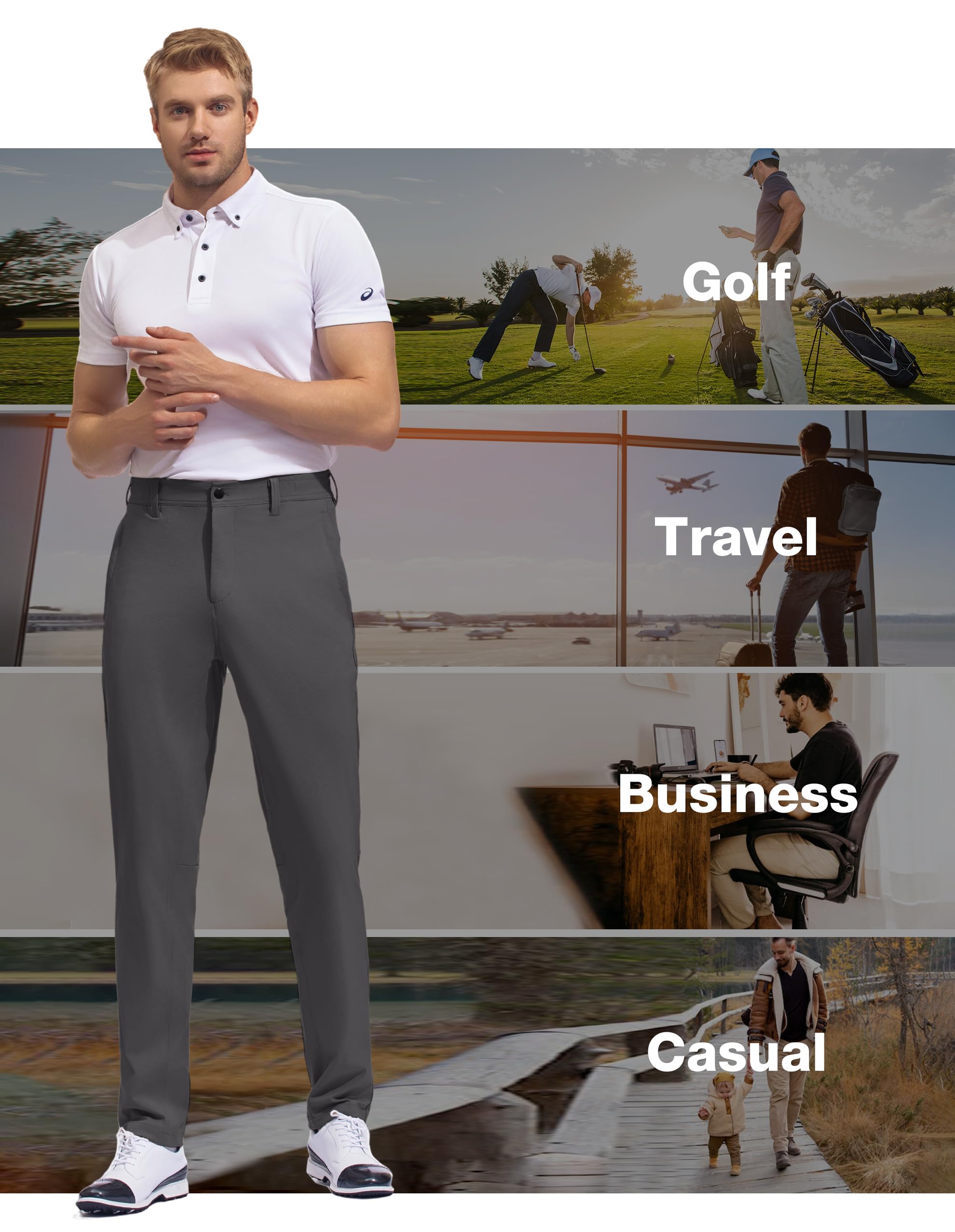 SPECIALMAGIC Pantalon de golf extensible imperméable pour homme 76,2 cm/81,3 cm | Pantalon de travail léger et confortable pour homme avec poches zippées