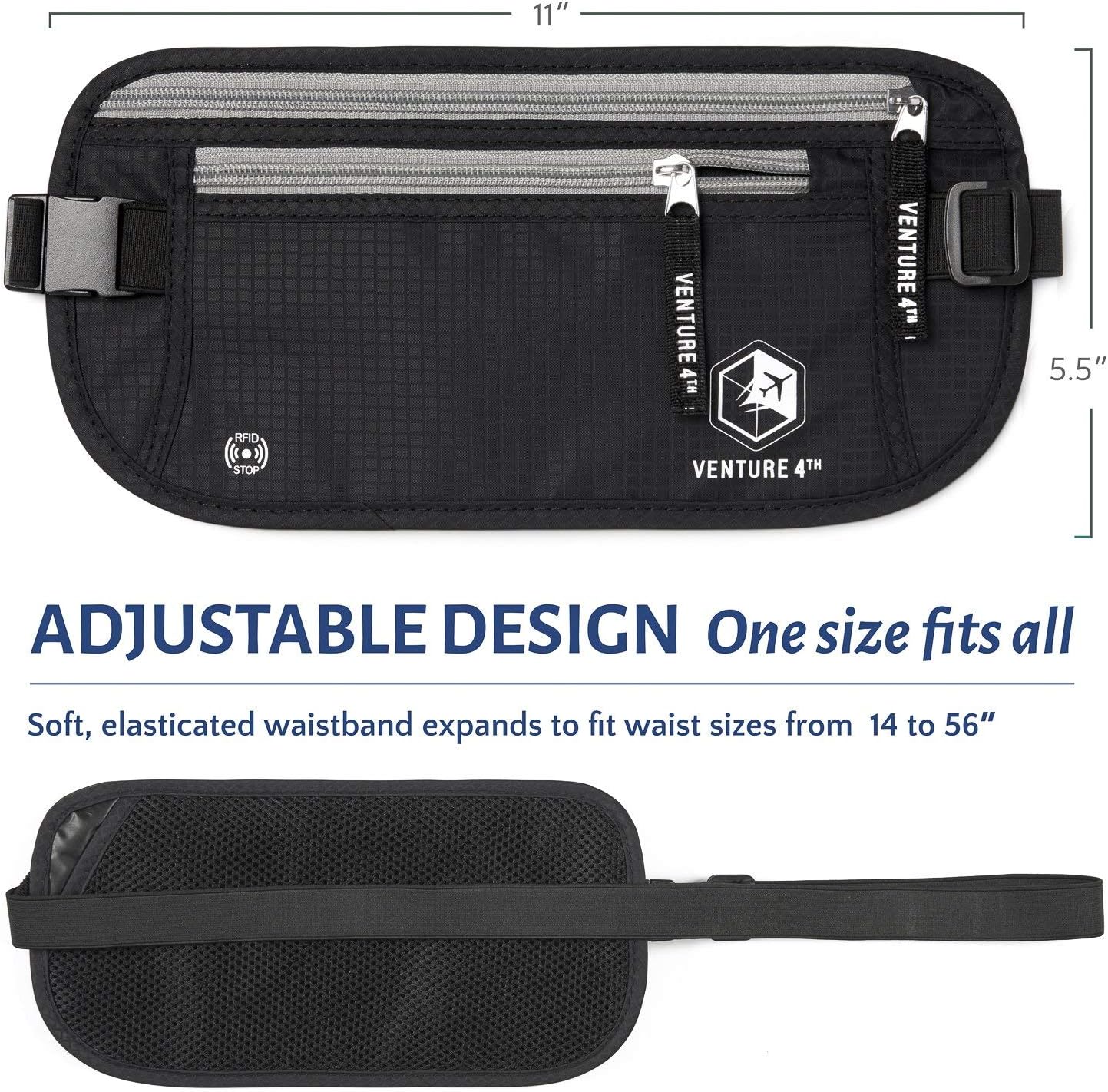 VENTURE 4TH Travel Money Belt Bundle Beige and Black- Slim Passport Holder RFID Blocking Travel Pouch to Protect Cash, Credit Cards and Travel Documents