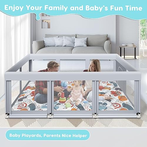 Miniatura 2 de Corralito grande de 74 x 50 pulgadas, corralito para bebés y niños pequeños, corralitos de juego para interiores y exteriores, patio de juegos de