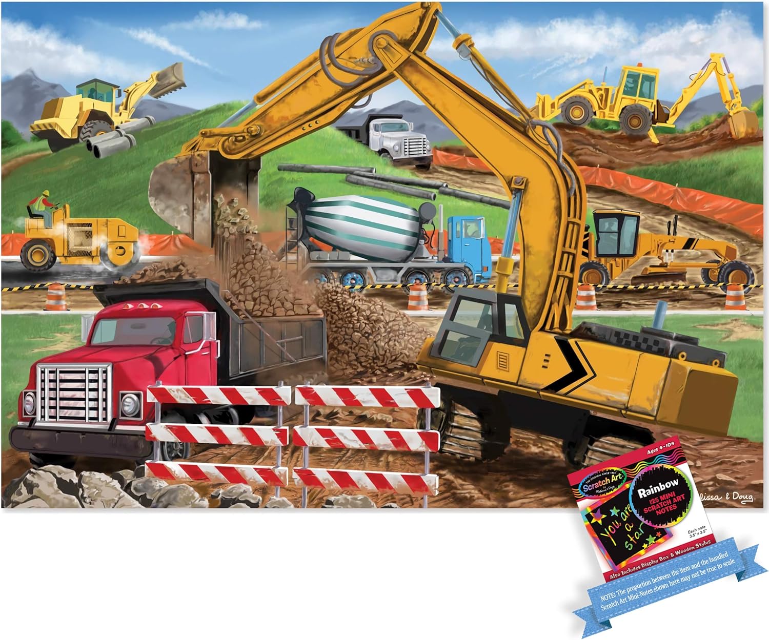Building Site: 48 Piece Floor Puzzle Bundle with 1 Theme Compatible M&D Scratch Art Mini-Pad (08900)