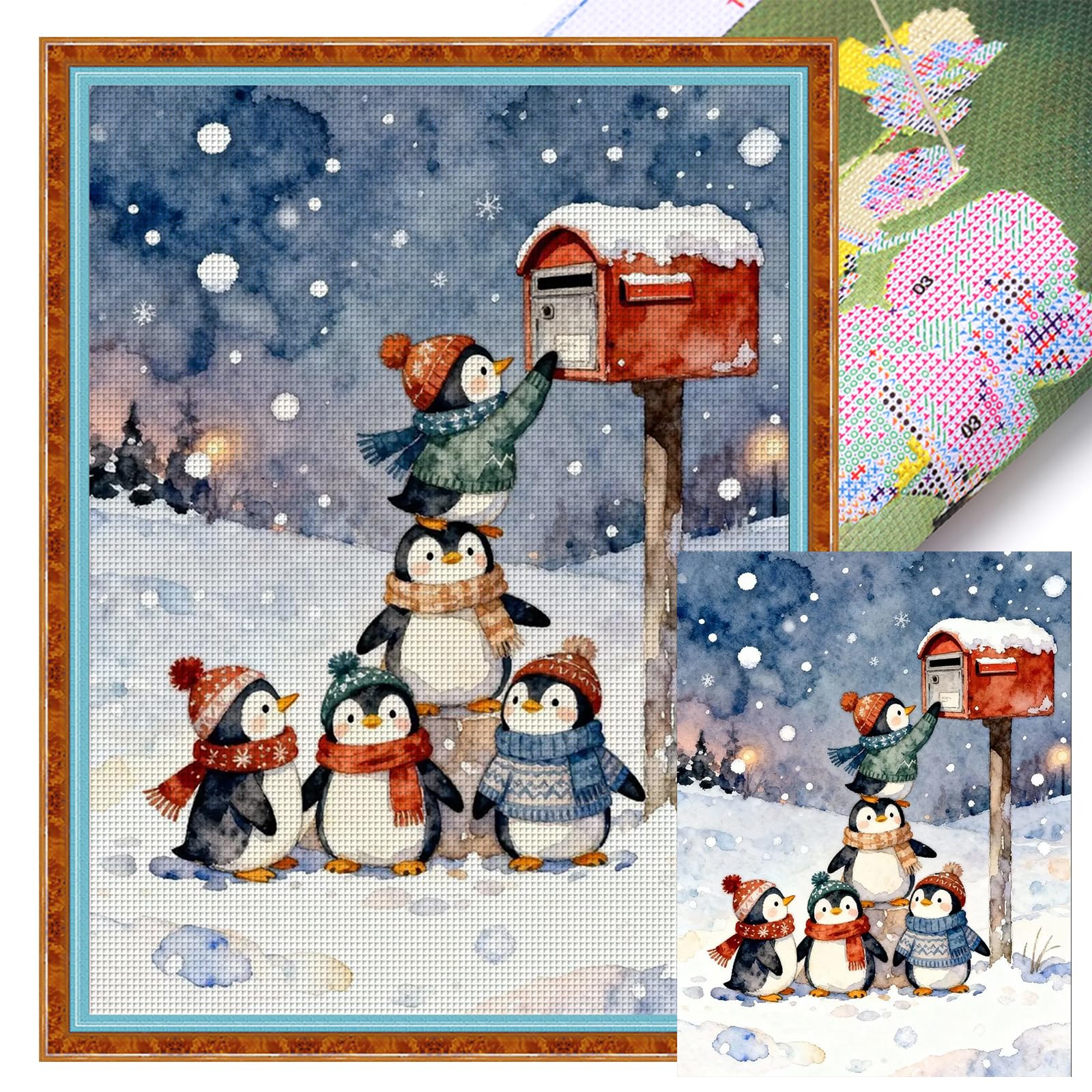 Poetrydraw Penguin Full 14Ct 2 Strands Diy Stamped Cross Stitch Kits Large Size 17.72X23.62inch Embroidery Needlepoint Starter Kits For Beginners Adults Home Decor (Penguin)