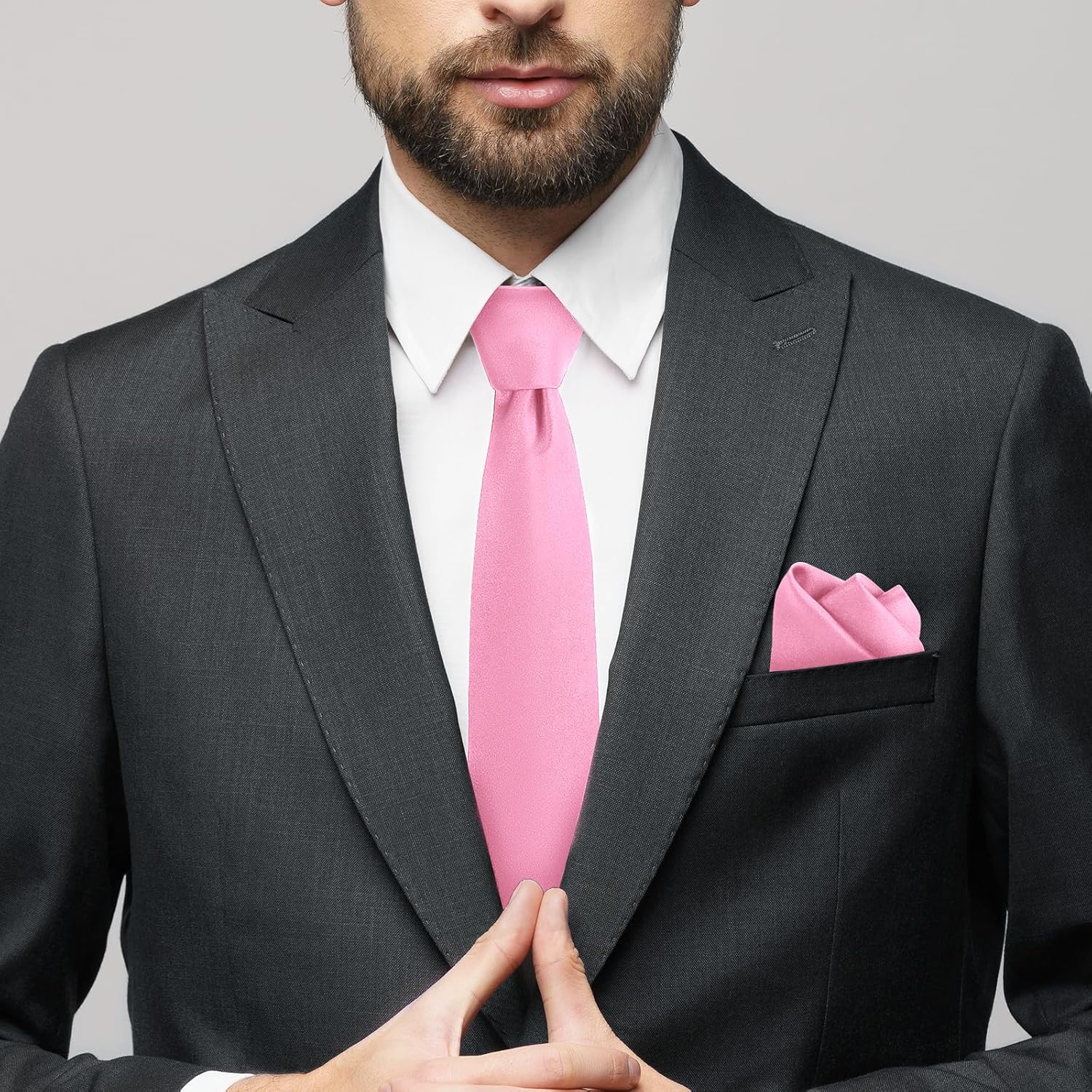 Black Tie Set in Gift Box Mens Solid Color 3.15" (8CM) Black Necktie and Pocket Square Set - Image 5