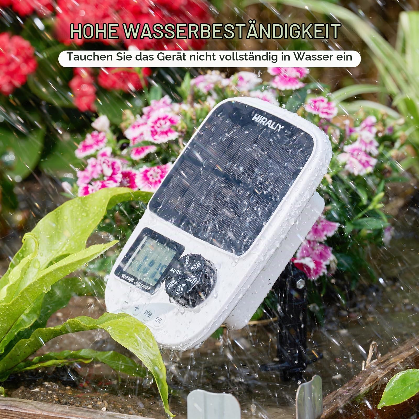 HIRALIY Solarbetriebenes automatisches Tropfbewässerungssystem mit Timer