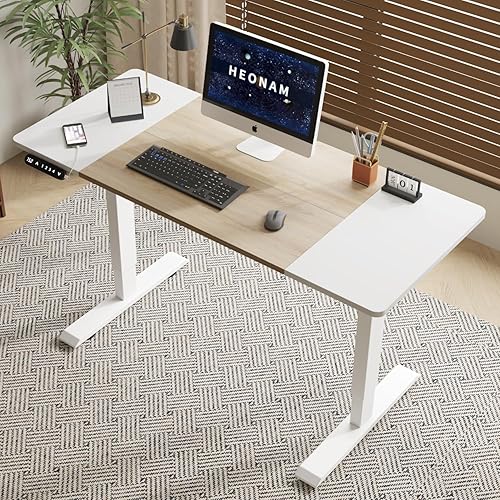 Miniatura 24 de Escritorio eléctrico de pie de 48 pulgadas con puerto de carga USB, escritorio de pie ajustable en altura con preajustes de memoria, amplio Marrón