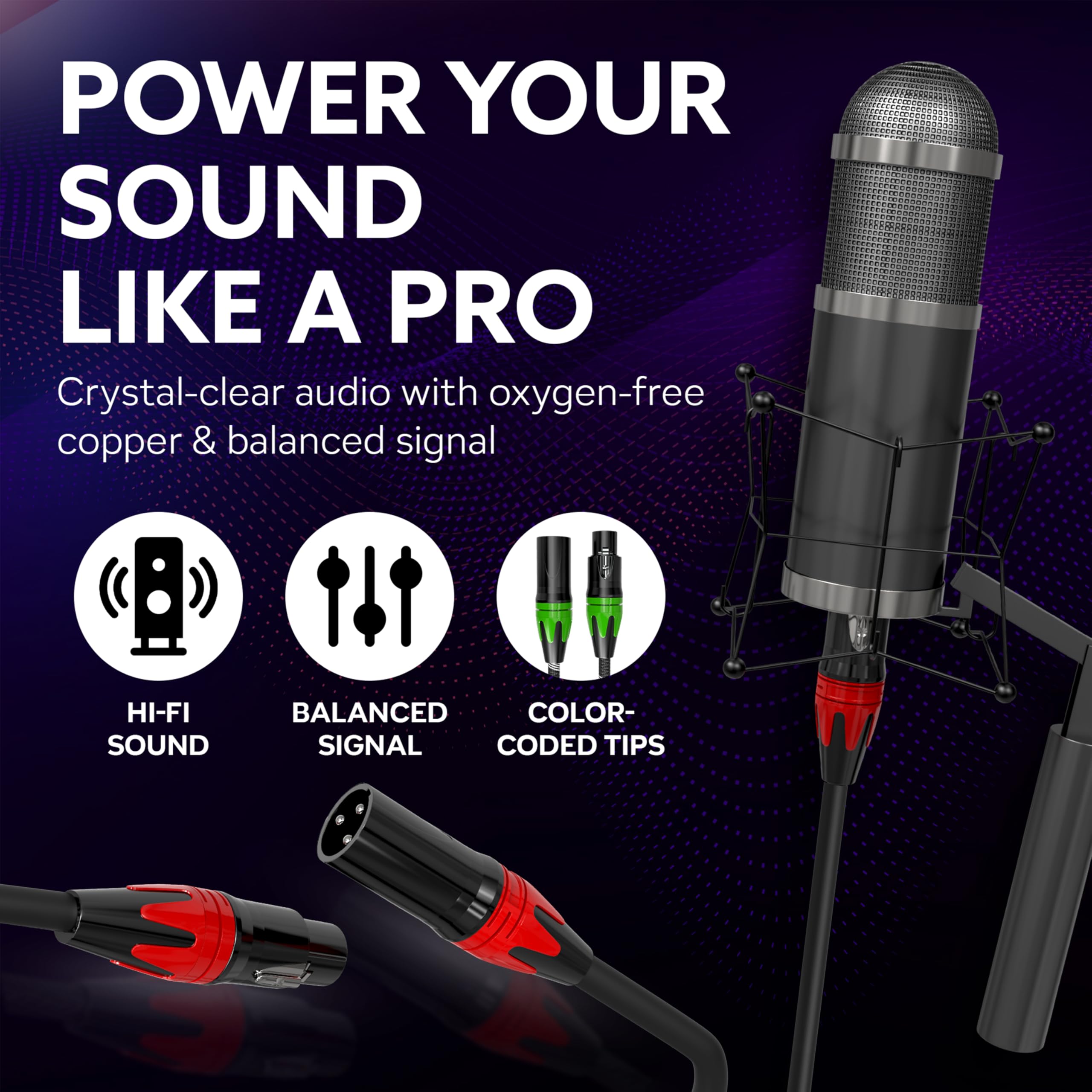 XLR-Kabel – 6er-Pack, 3 m professionelle Mikrofonkabel mit mehrfarbigen Spitzen, HiFi-Sound, 3-poliger Stecker auf Buchse, XLR-Mikrofonkabel-Set, sauerstofffreie Kupferverdrahtung, langlebige